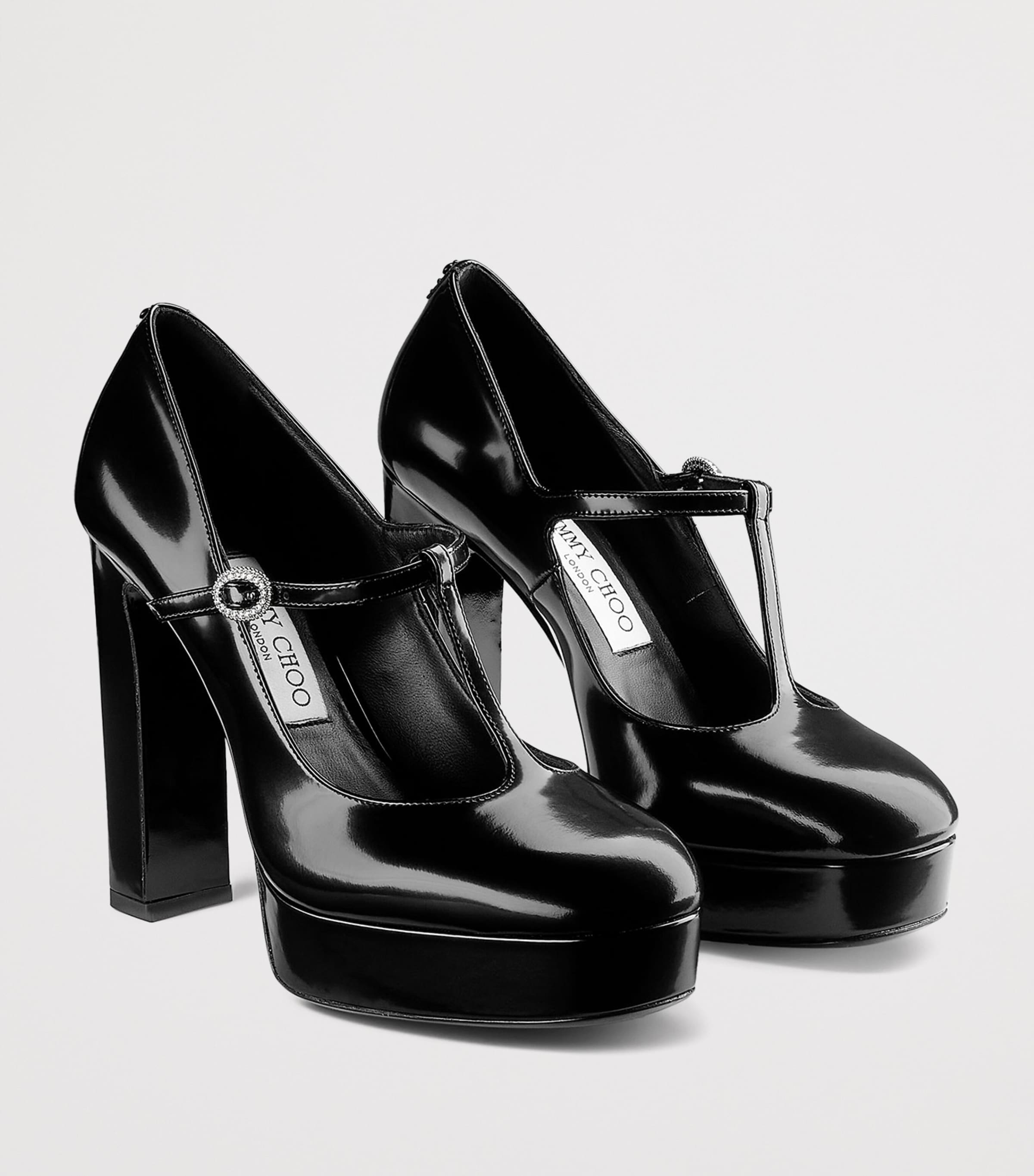 Marene 120 Leather Mary Jane Pumps BLACK/CRYSTAL Image 3