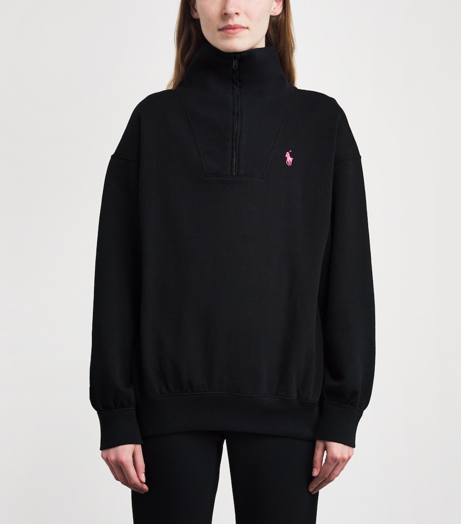 Cotton-Blend Fleece Polo Pony Quarter-Zip Sweater POLO BLACK Image 4