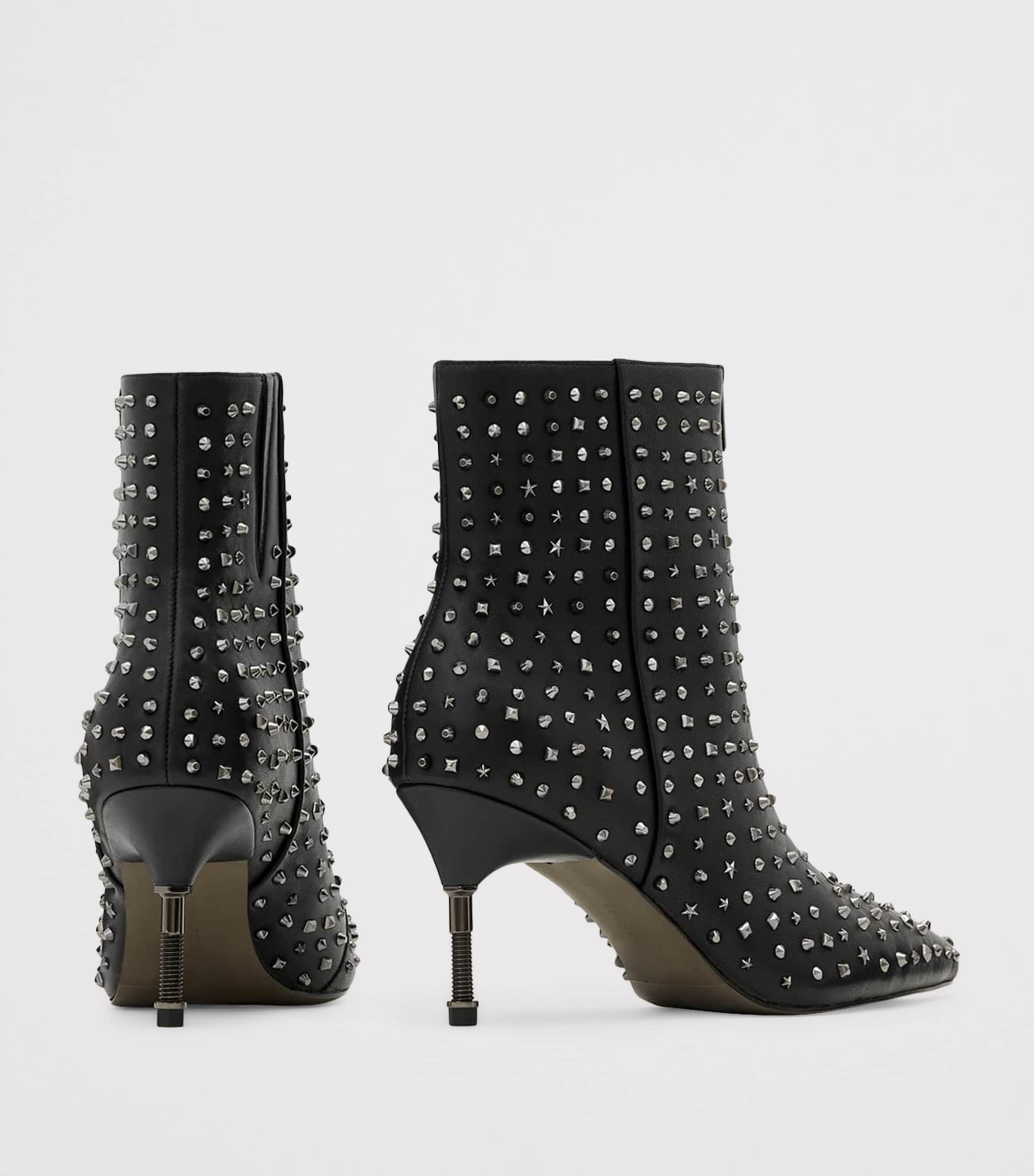 Leather Stud Heeled Boots 88 BLACK Image 3