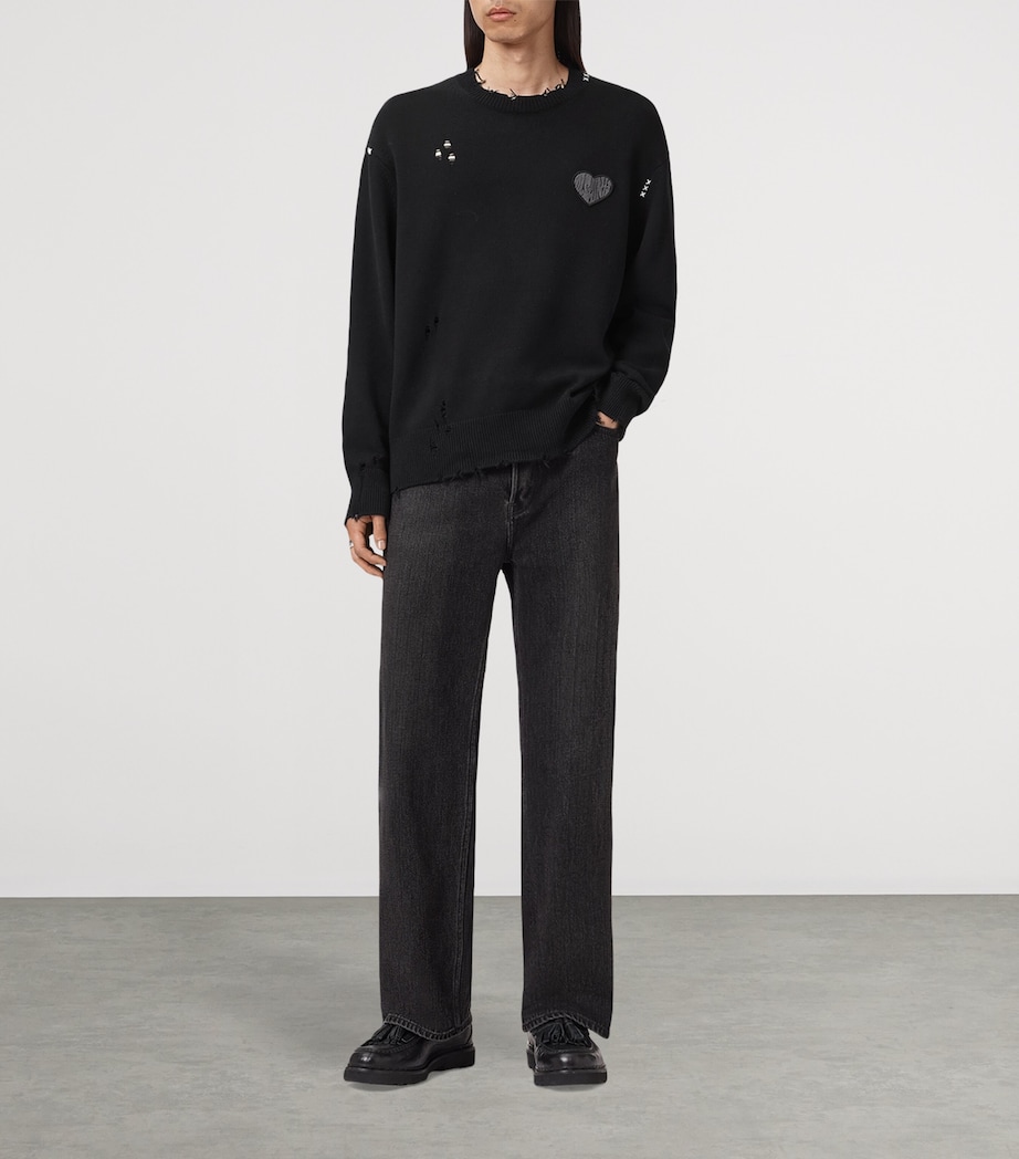 Cotton Distressed Theo Sweater BLACK Image 2