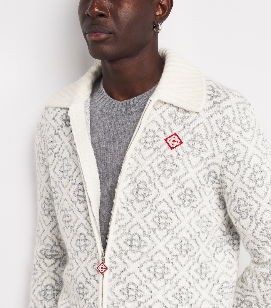 Monogram Zip-Up Cardigan WHITE Image 6