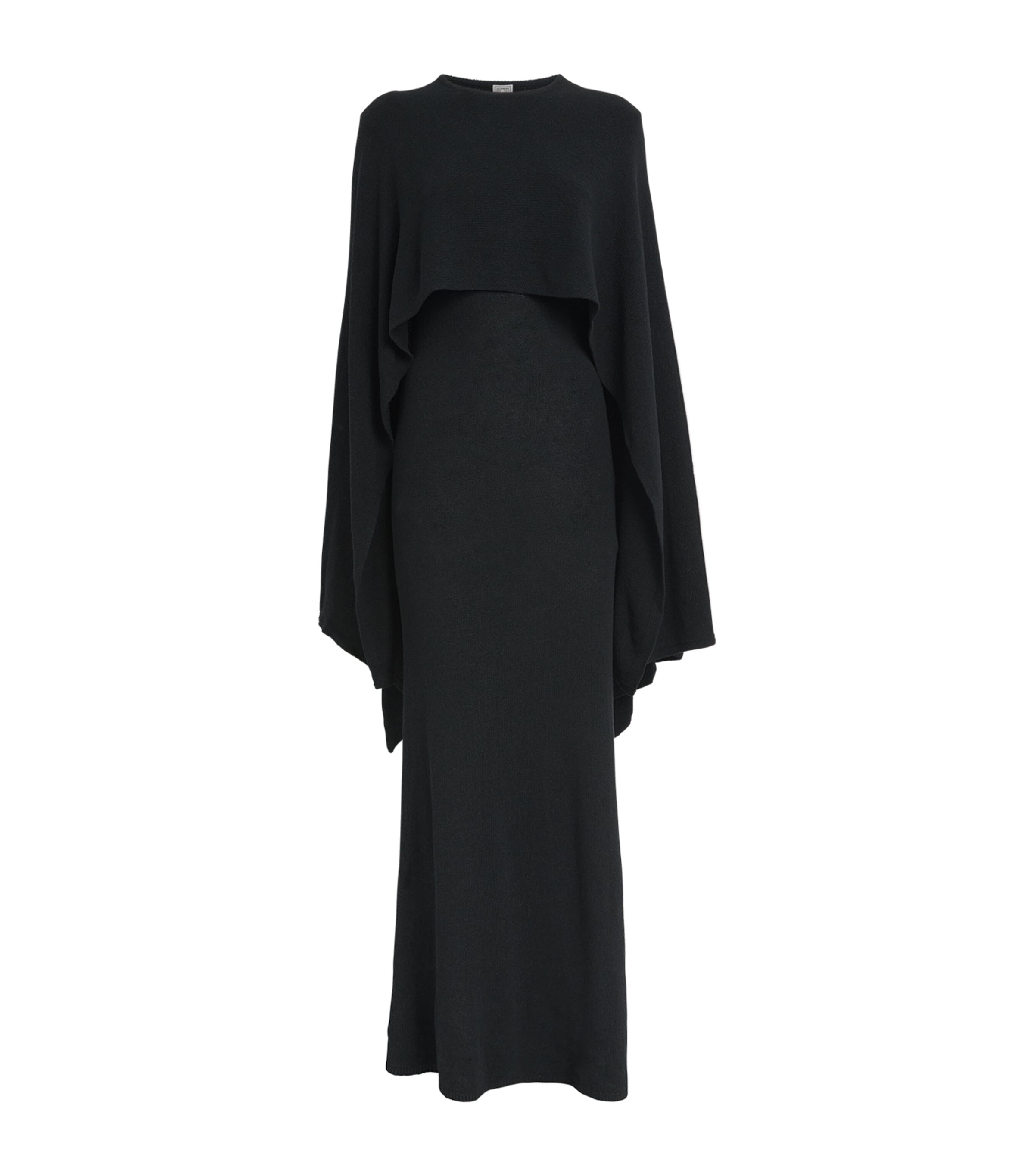 Totême Silk Bouclé Cape-detail Gown In Black
