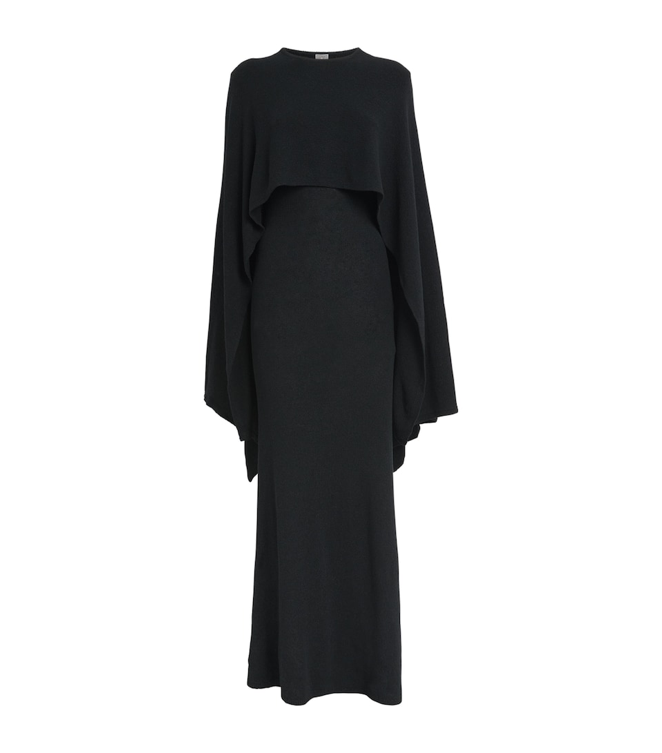 Silk Bouclé Cape-Detail Gown