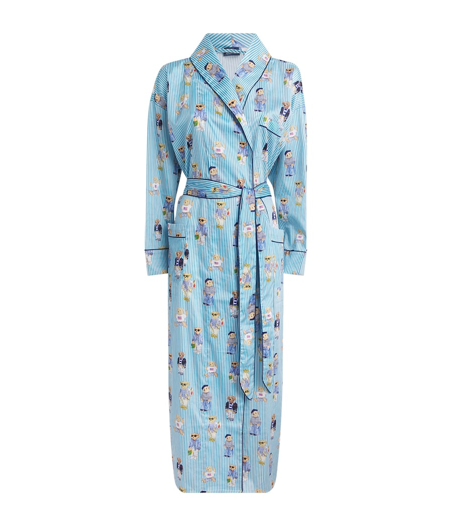 Polo Ralph Lauren Womens Cotton Heritage Polo Bear Robe Agua Mist Bear Image 1