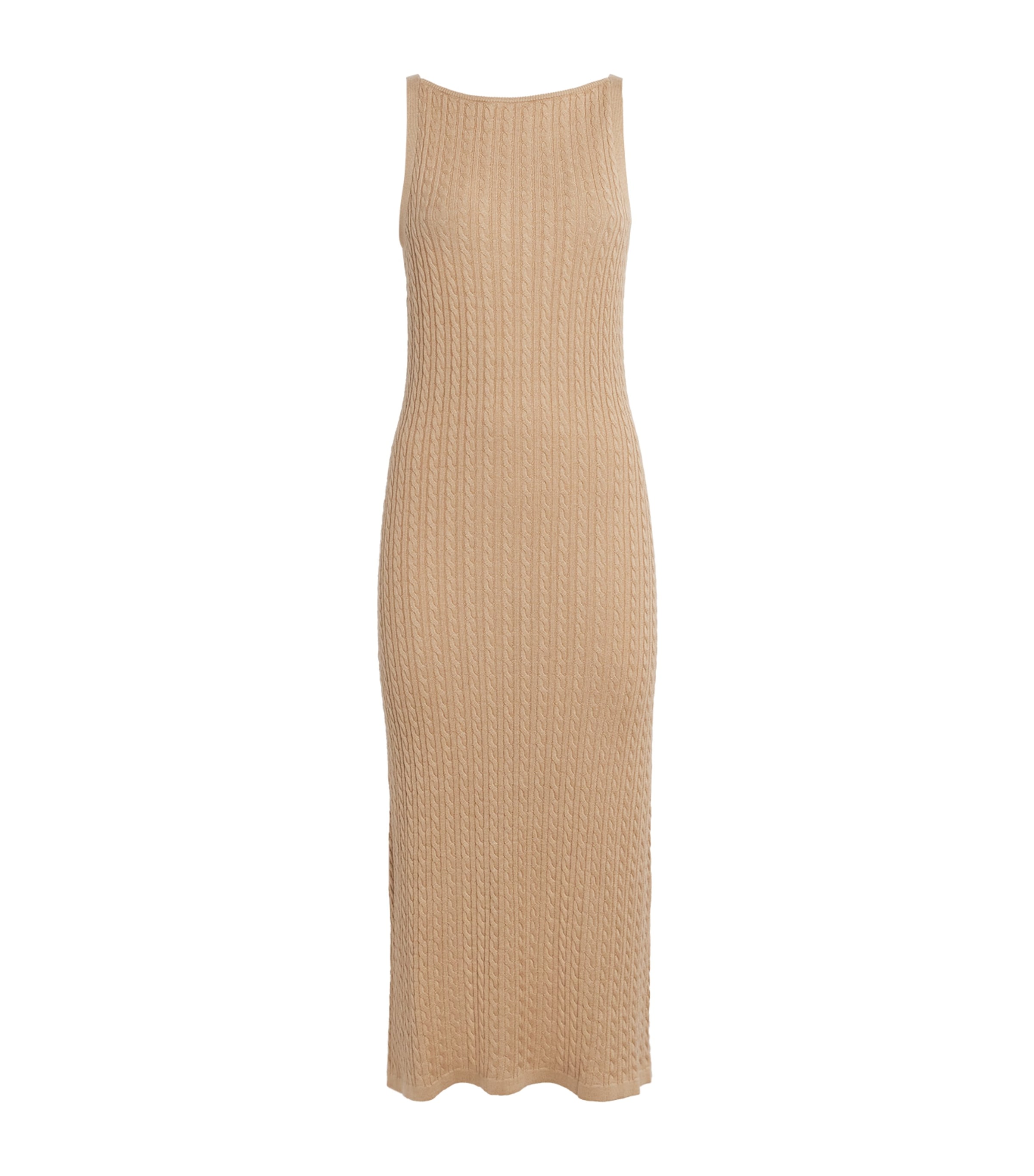 Soft Goat Womens Silk-Cashmere Cable-Knit Midi Dress Camel Image 1