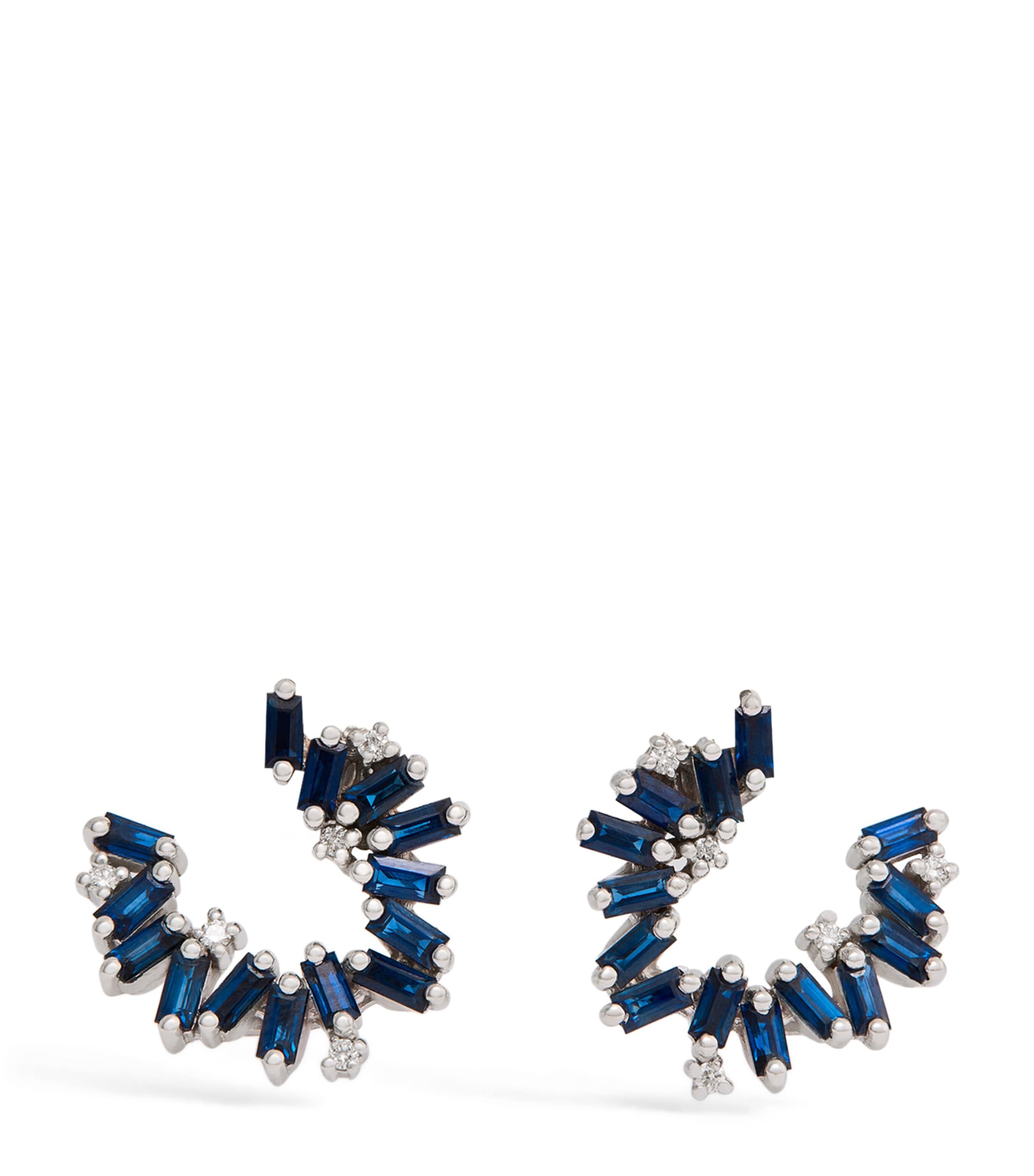 Shop Suzanne Kalan Mini White Gold And Sapphire Bold Hoops