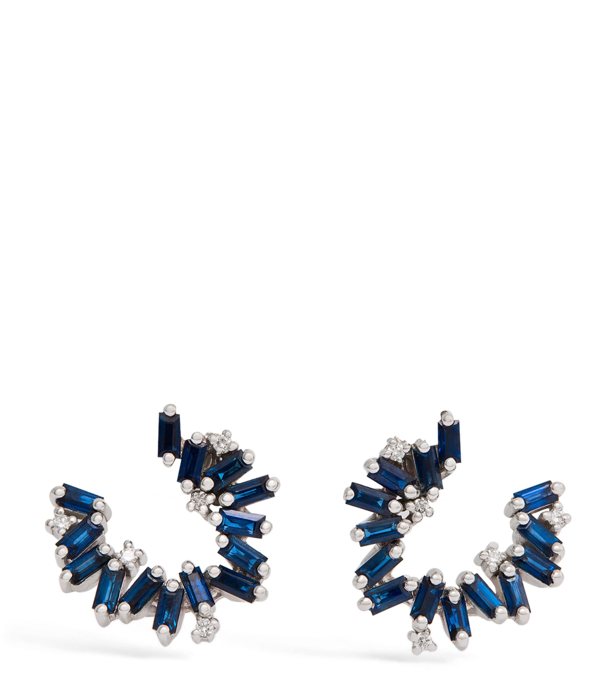 Suzanne Kalan Mini White Gold and Sapphire Bold Hoops | Fine Jewellery | Fine Earrings | Hoop Earrings | Designers | Suzanne Kalan