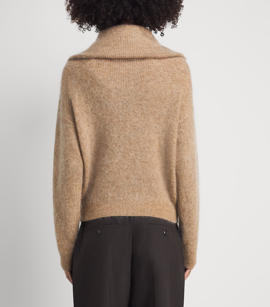 Claudie Pierlot Womens Funnel-Neck Zip Cardigan Camel Image 5