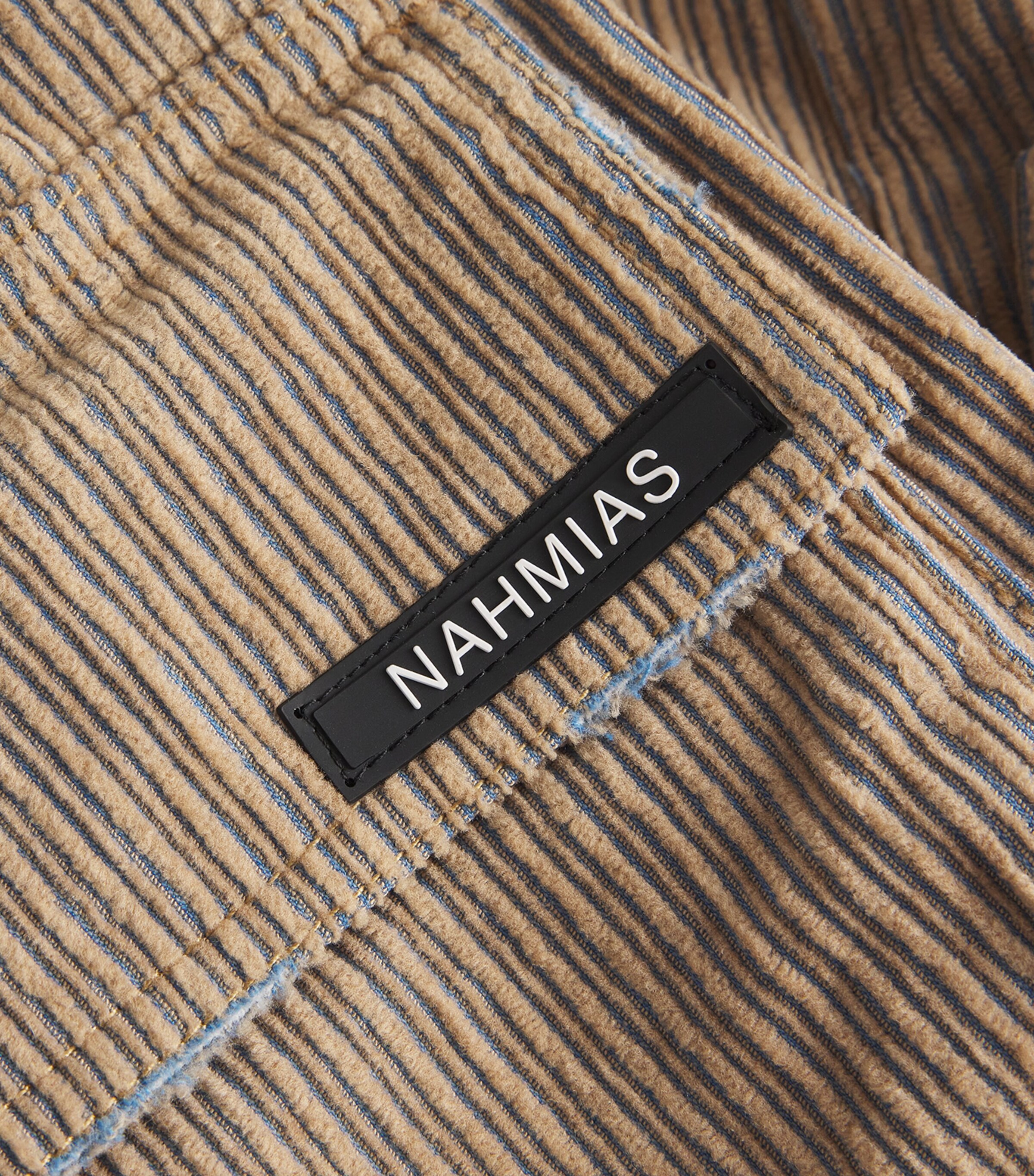Nahmias Mens Cotton Corduroy Cargo Trousers Beige Wash Image 5