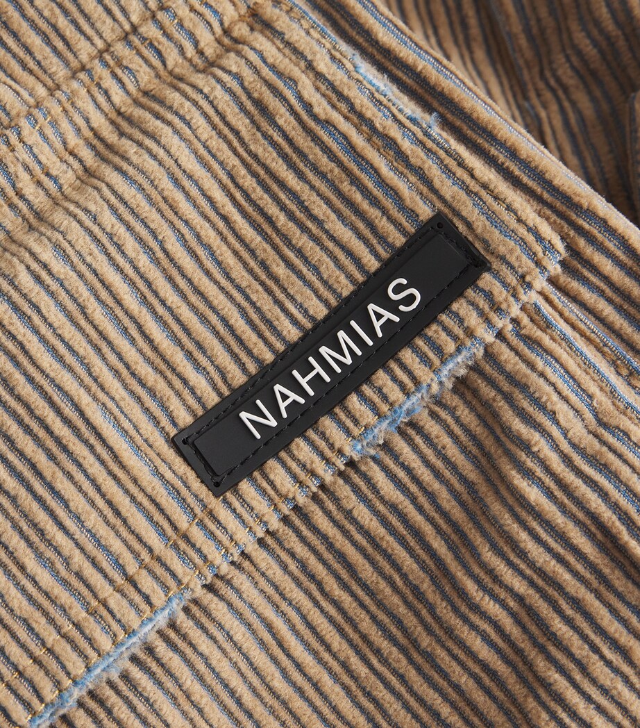 Nahmias Mens Cotton Corduroy Cargo Trousers Beige Wash Image 5