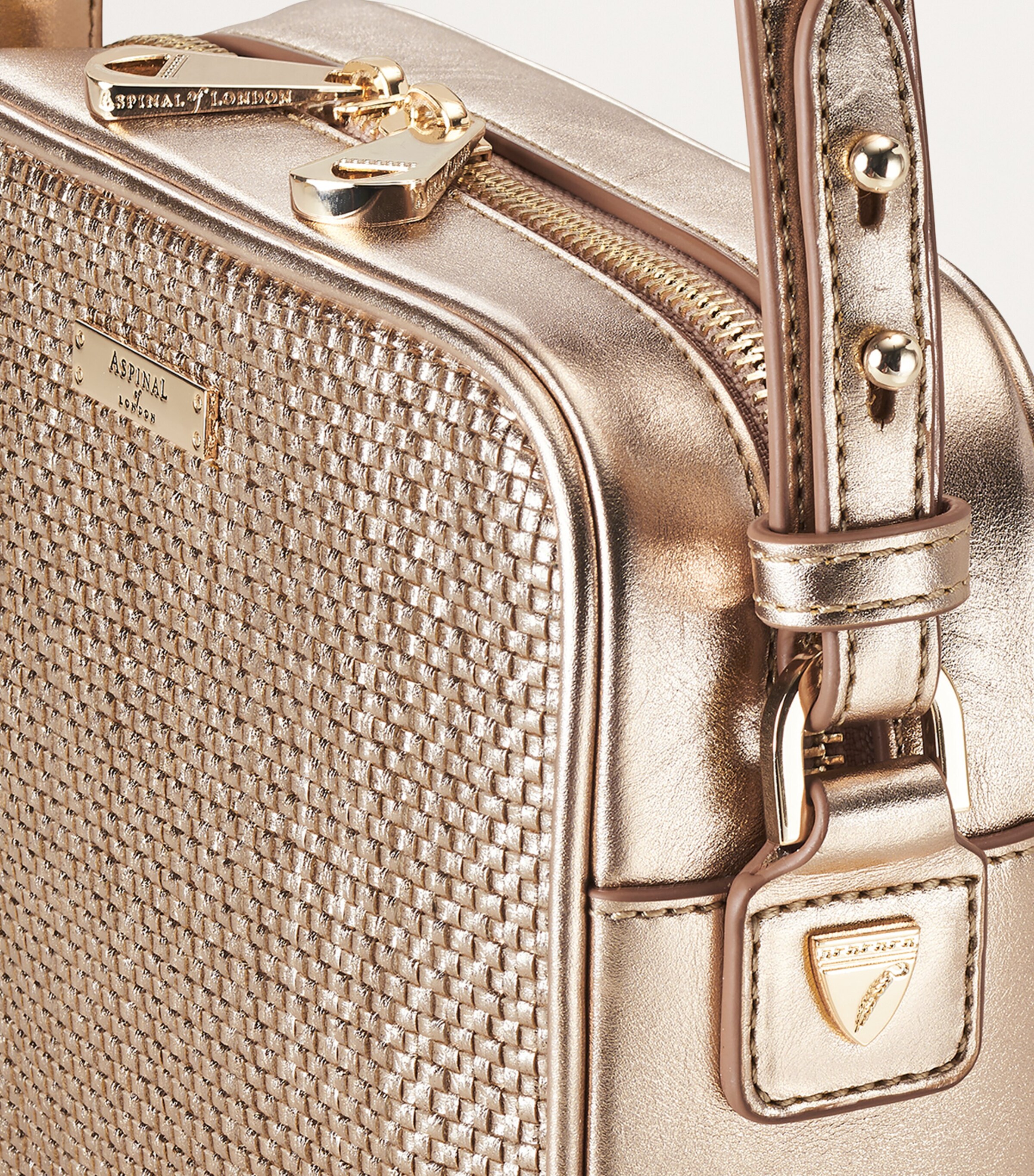 Aspinal Of London Leather Woven Camera Bag Champagne Image 6
