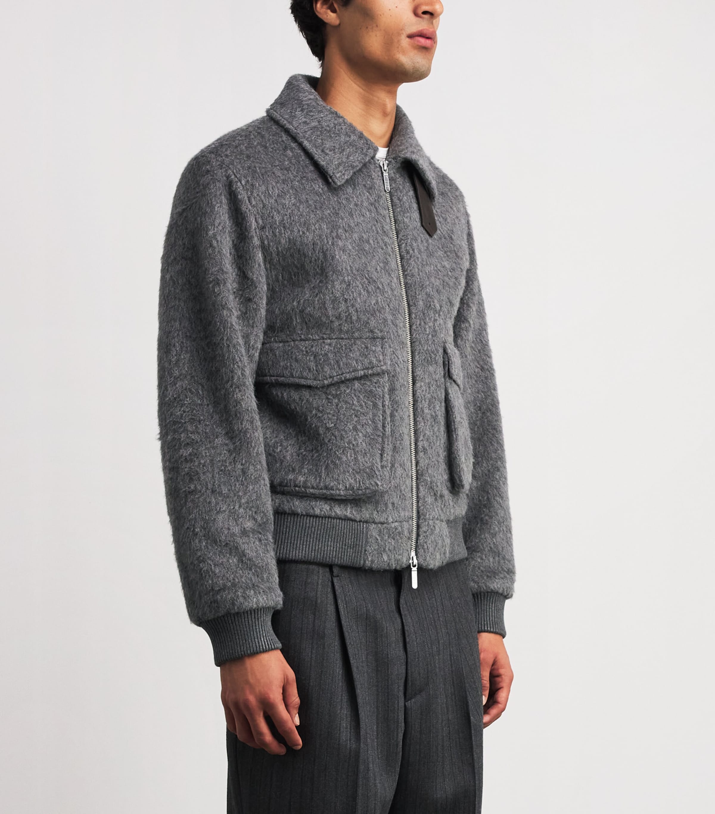 CHÉ Mens Wool-Blend Verbier Bomber Jacket Stone Grey Image 4