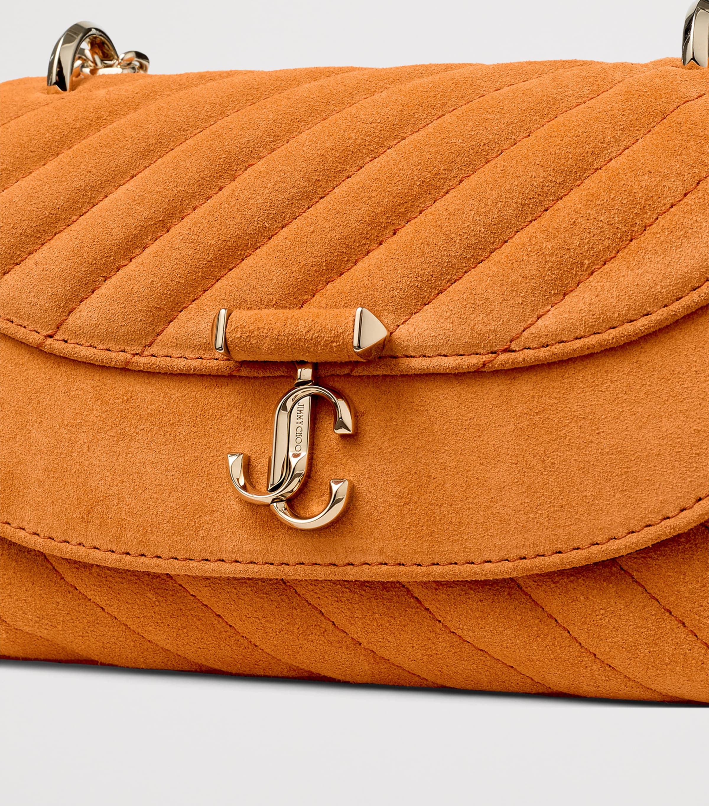 Jimmy Choo Orange Small Quilted Suede Curve Cross-Body Bag
