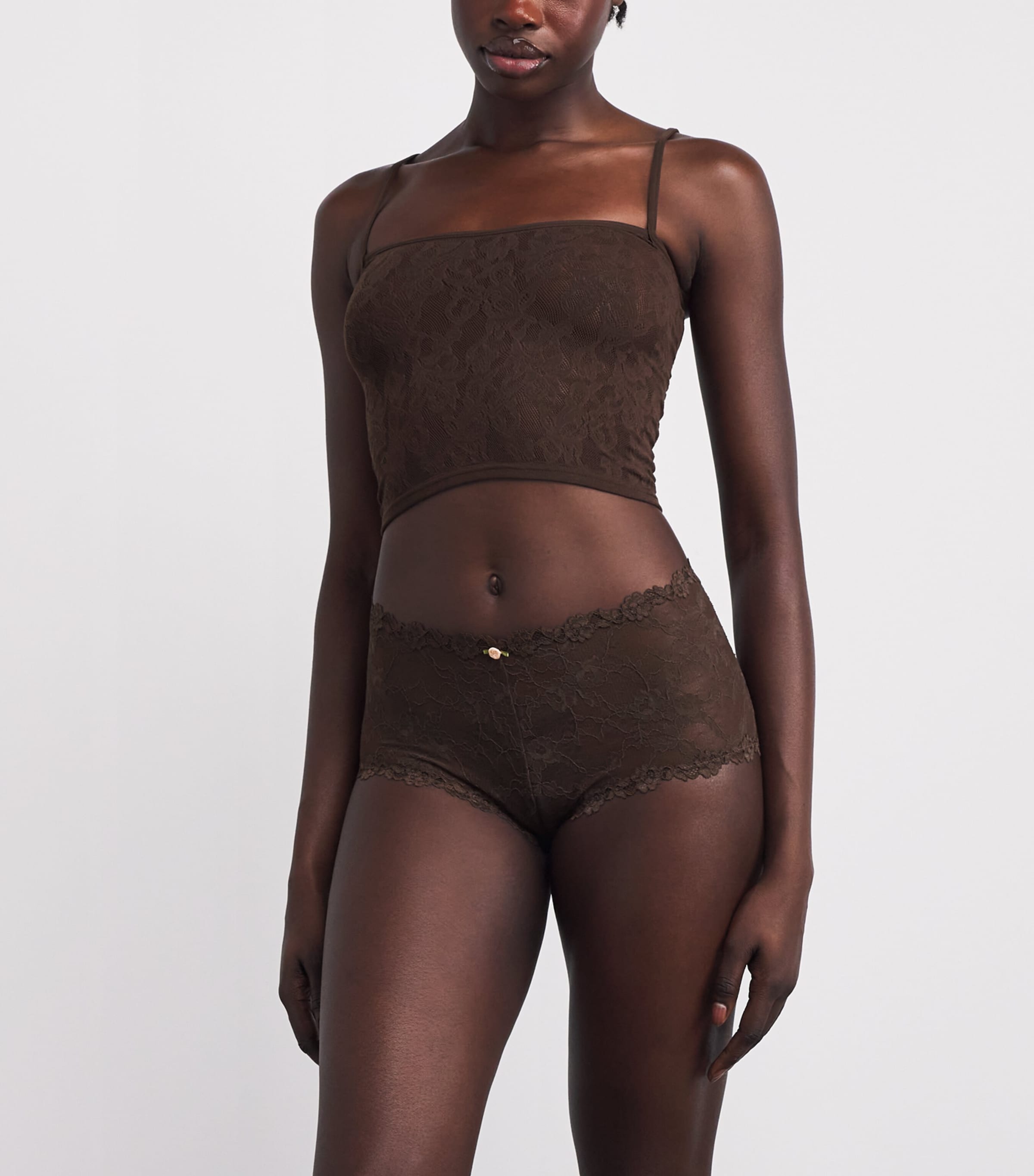 Stretch Lace Boy Short Briefs ESPRESSO Image 2