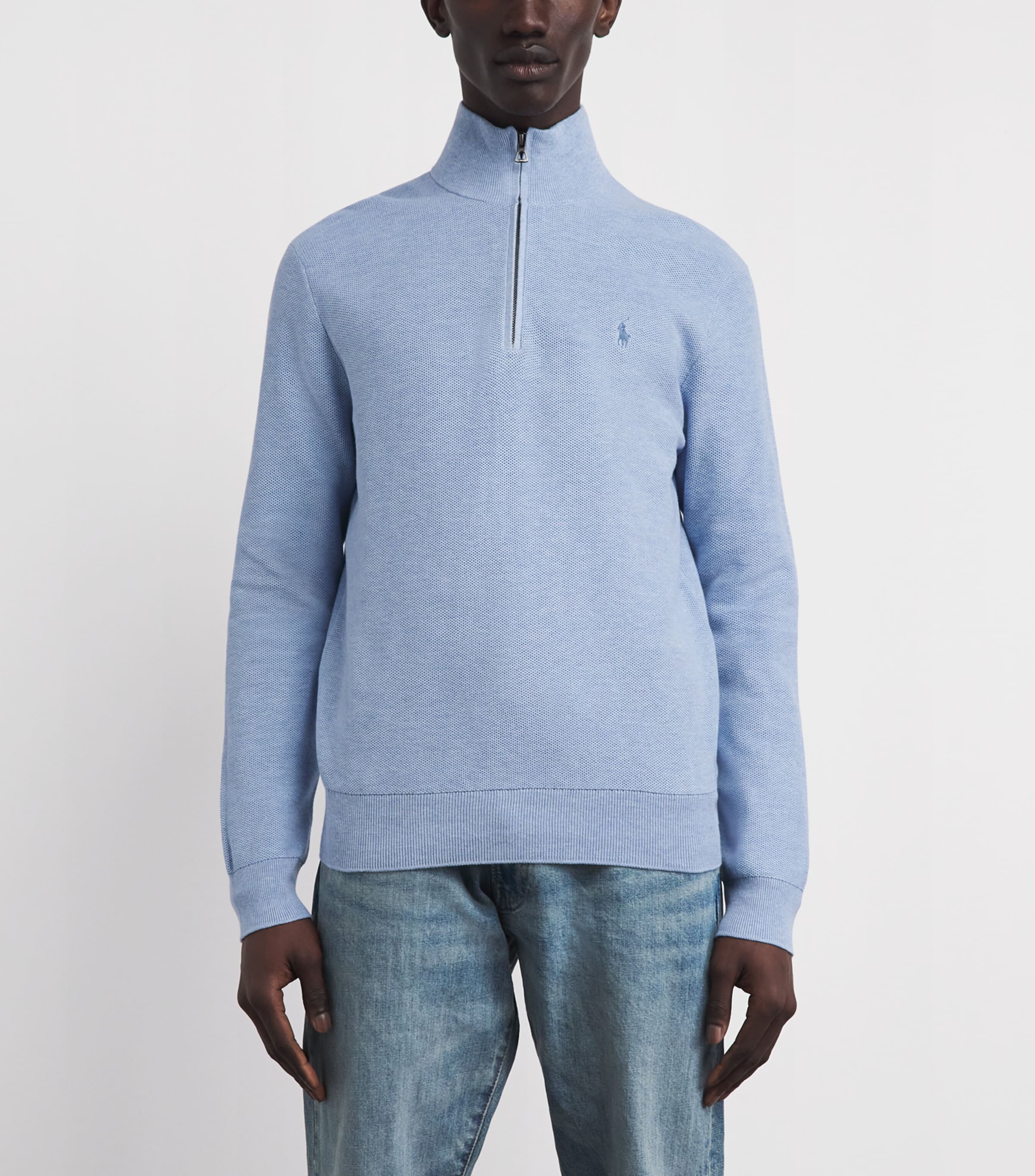 Polo Ralph Lauren Mens Cotton Quarter-Zip Sweatshirt Blue Hyacinth Hthr Image 4