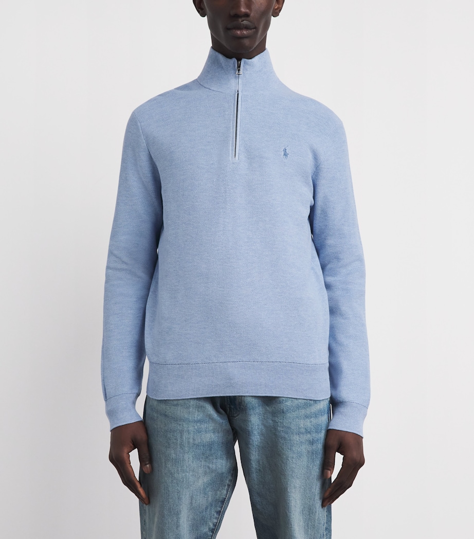 Polo Ralph Lauren Mens Cotton Quarter-Zip Sweatshirt Blue Hyacinth Hthr Image 4