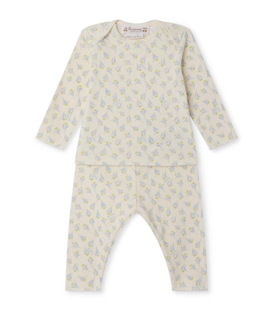 Bonpoint Cotton Boat Top and Leggings Set (1-18 Months) Imp Bleu Gris Image 1
