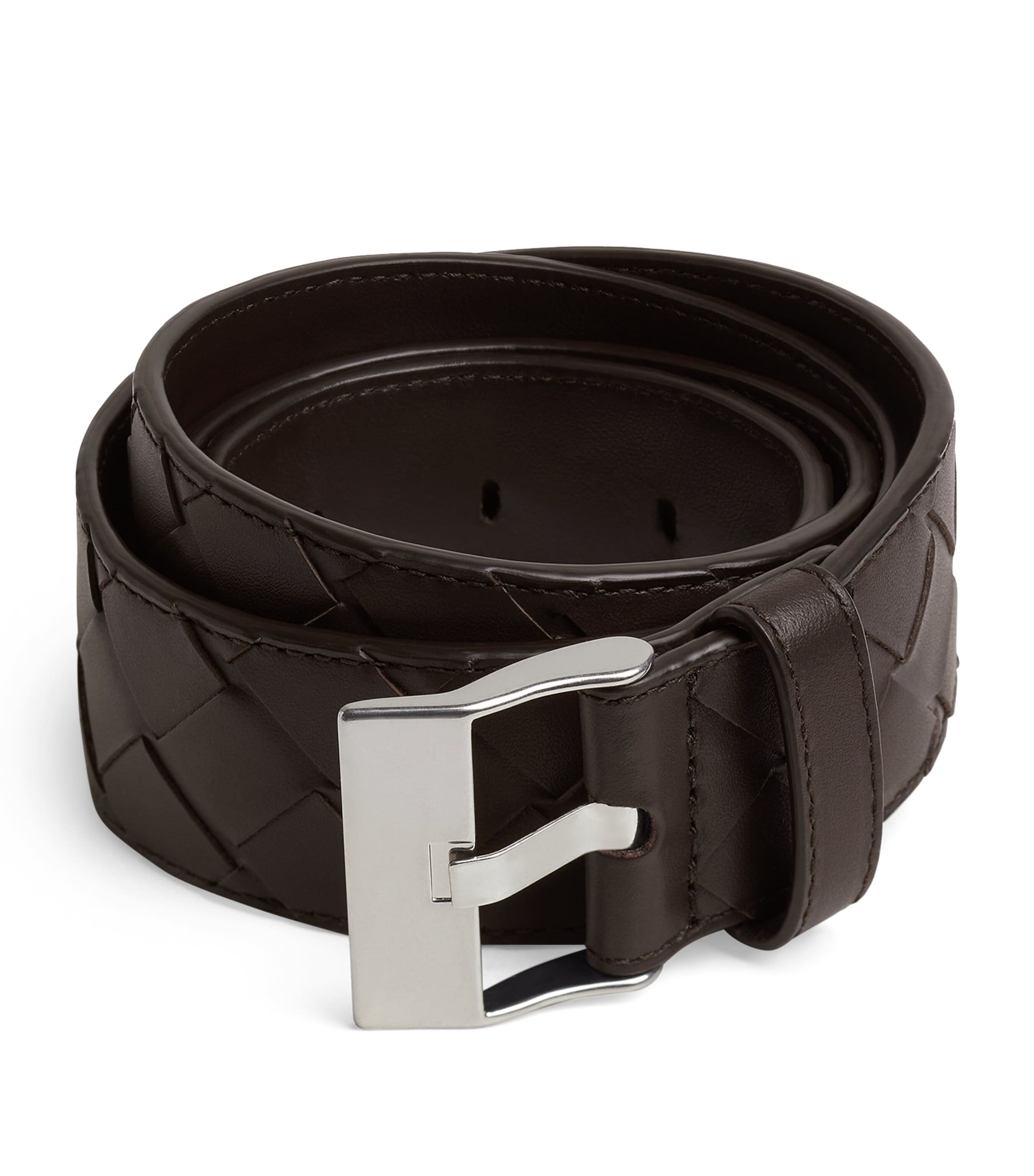 Bottega Veneta Leather Intrecciato Watch Buckle Belt In Brown