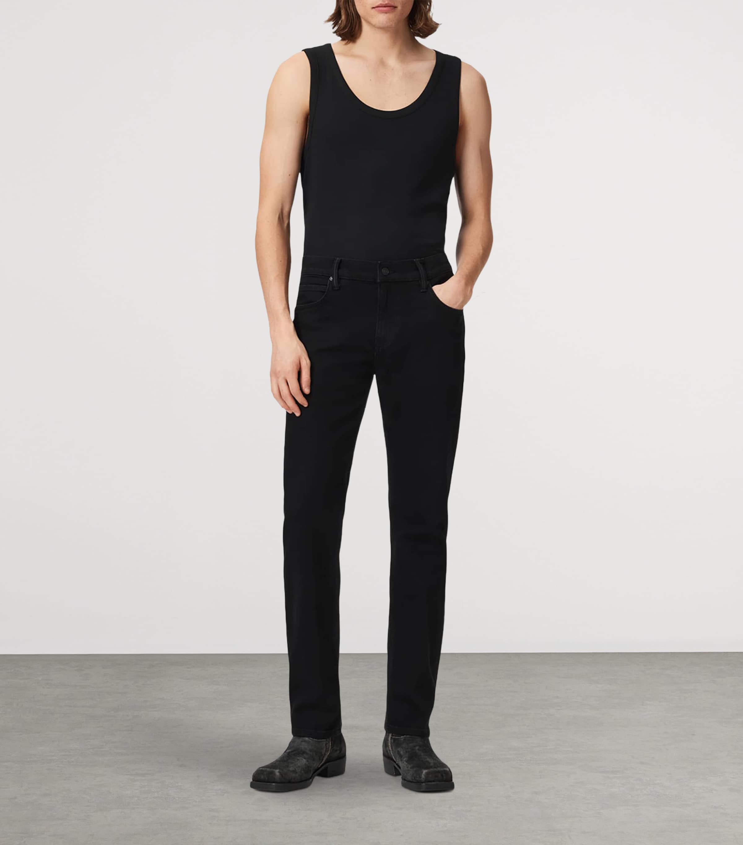 AllSaints Mens Sid Comfort Jeans Jet Black Image 2