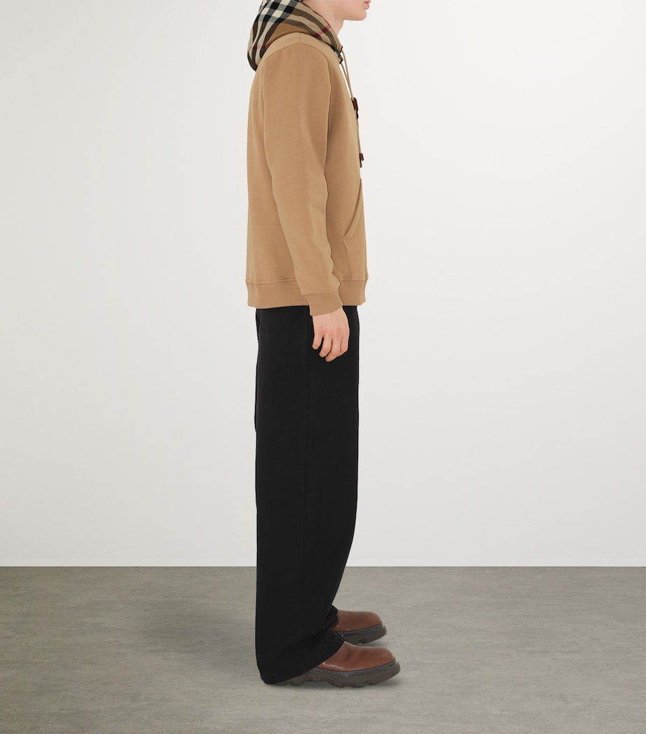 Cotton Check-Trim Hoodie CAMEL Image 3