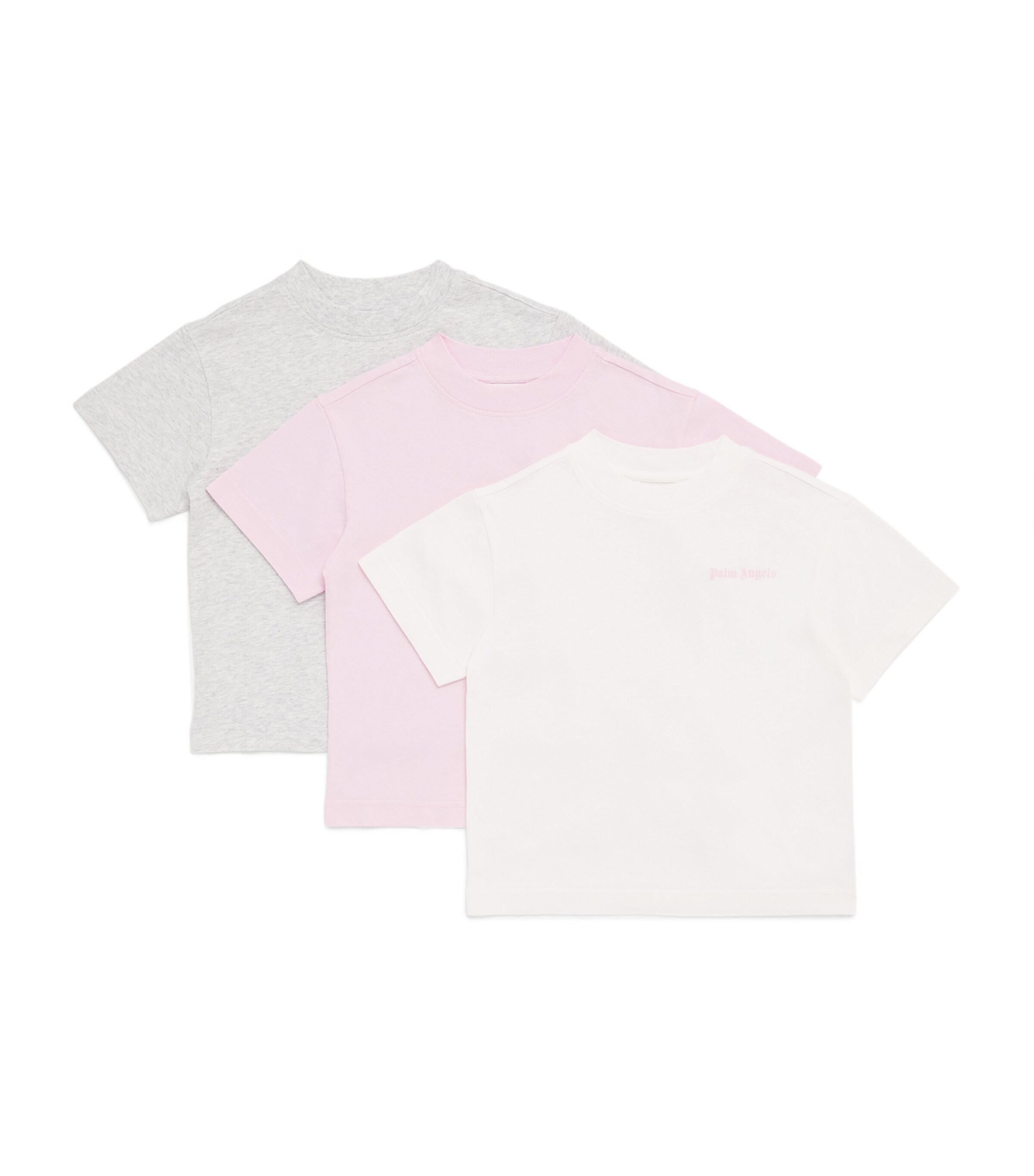 Palm Angels Kids Pack of 3 Cotton Logo T-Shirts (4-12+ Years) Wht Rse Pnk Image 1