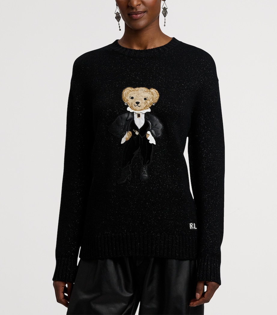 Cashmere-Blend Holiday Polo Bear Sweater BLACK Image 6