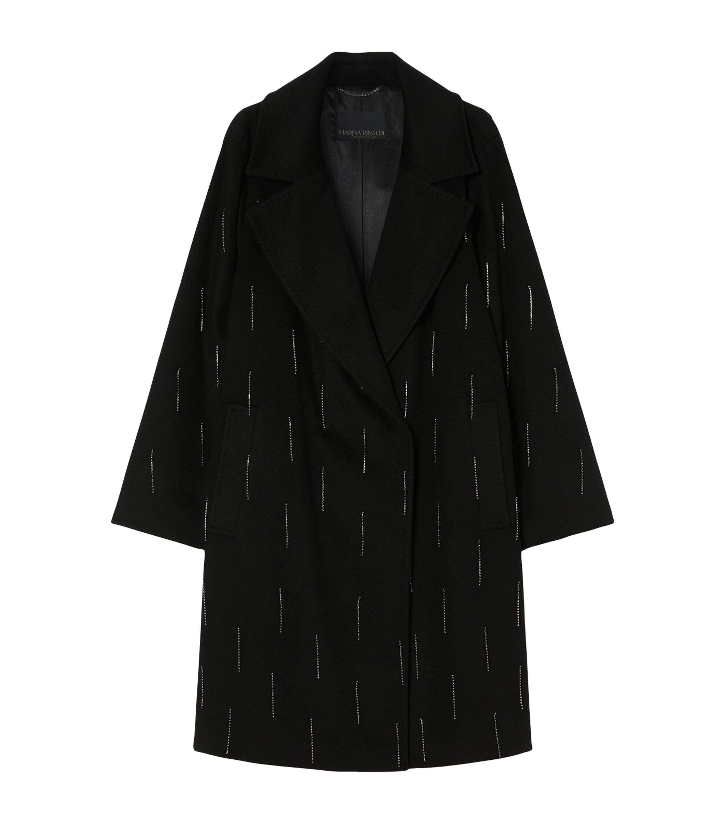 Marina Rinaldi Black Virgin Wool Embellished Coat Harrods US