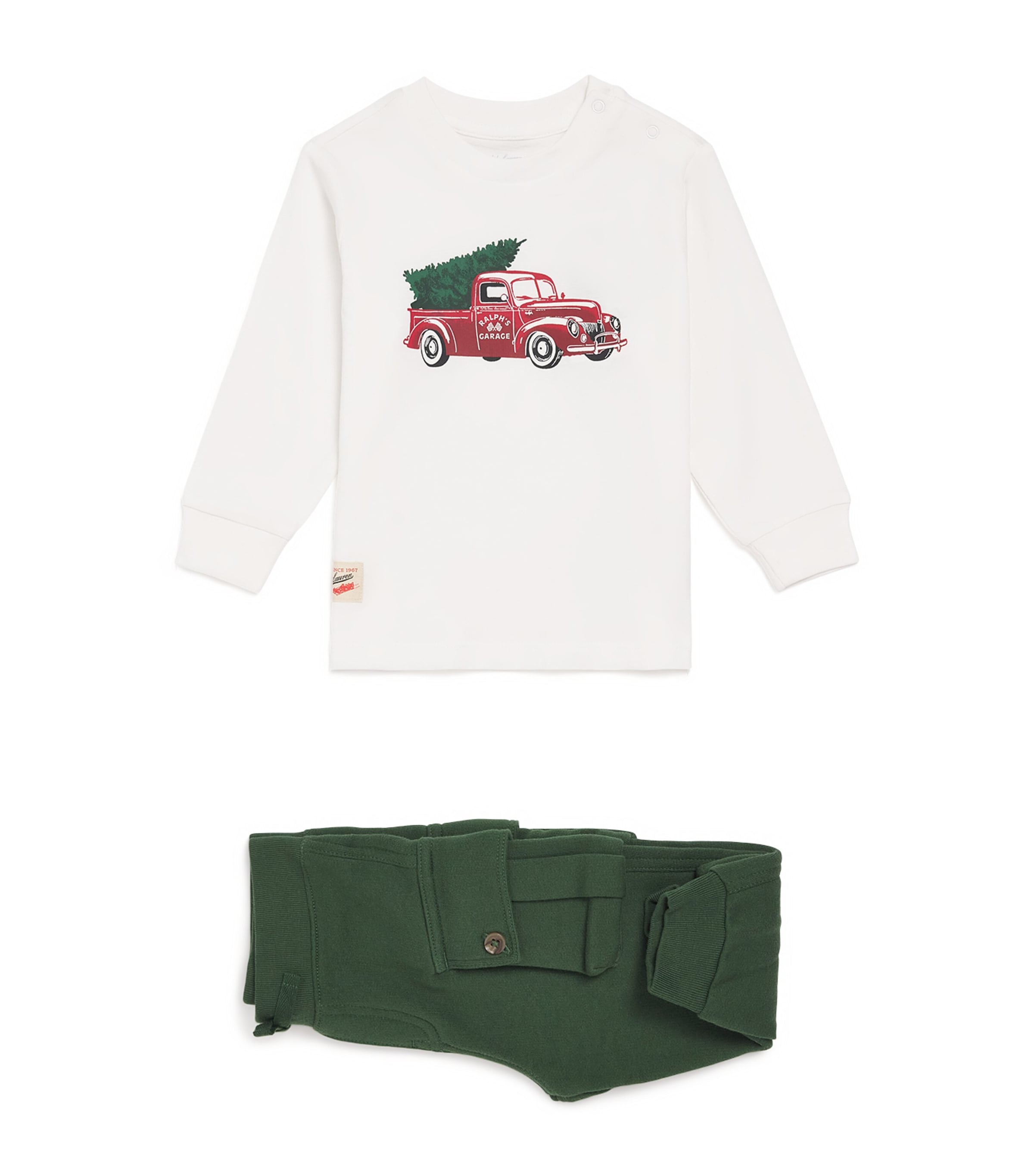 Ralph Lauren Long-sleeve Top And Cargo Sweatpants Set In White