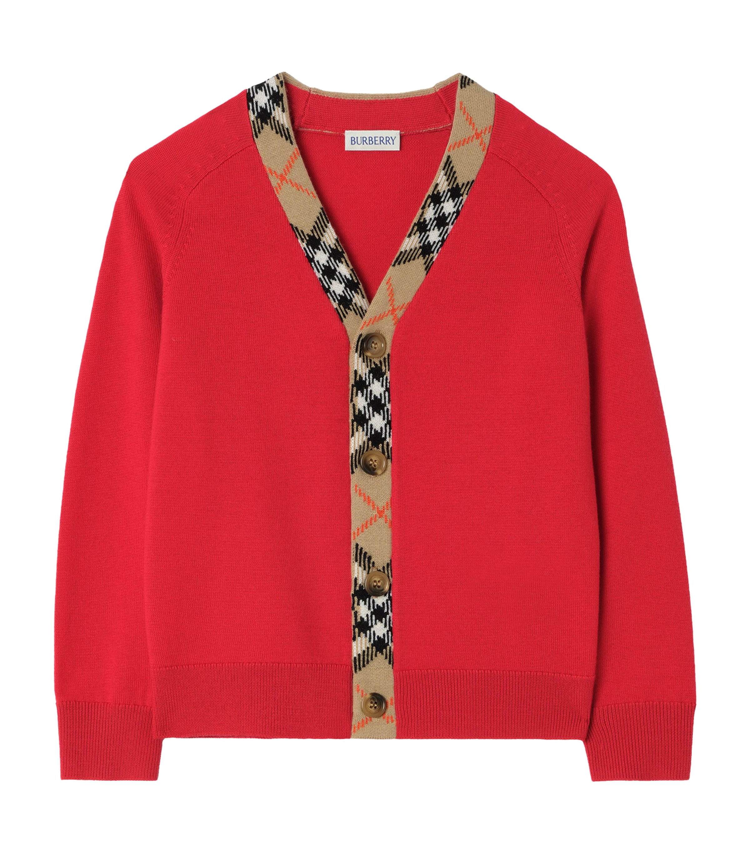 Burberry Kids Wool V-Neck Cardigan (4-12 Years) Red Image 1