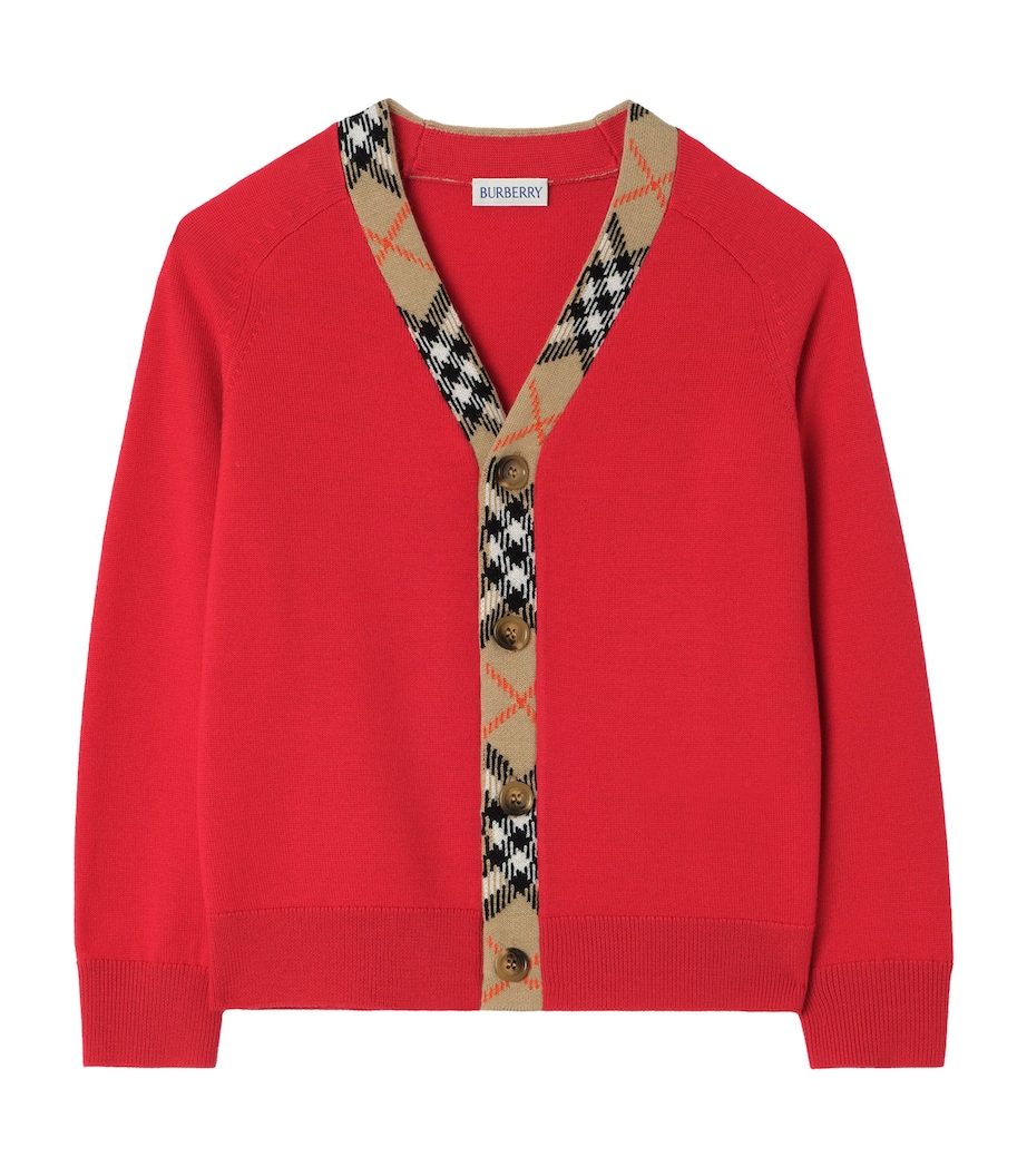 Burberry Kids Wool V-Neck Cardigan (4-12 Years) Red Image 1