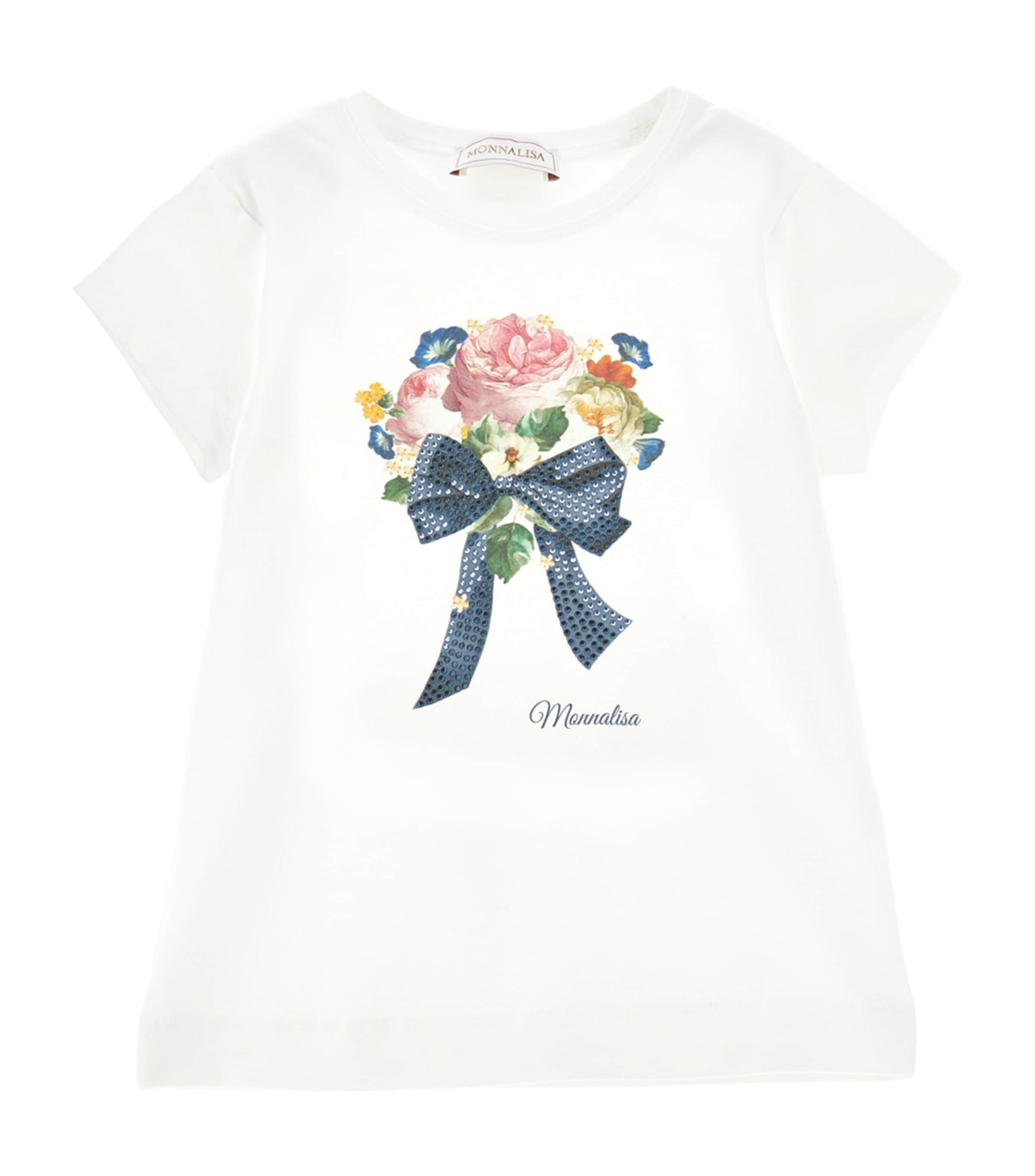 Monnalisa Kids' Bouquet-print Jersey T-shirt In White