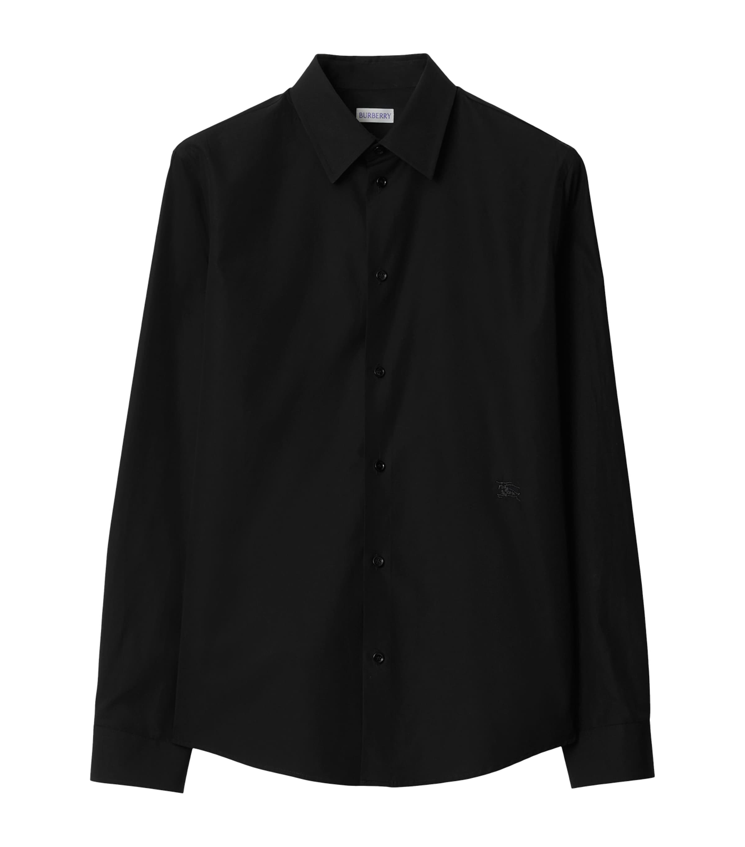 Burberry Tailored Shirt With Curved Hem And Point Collar In Black