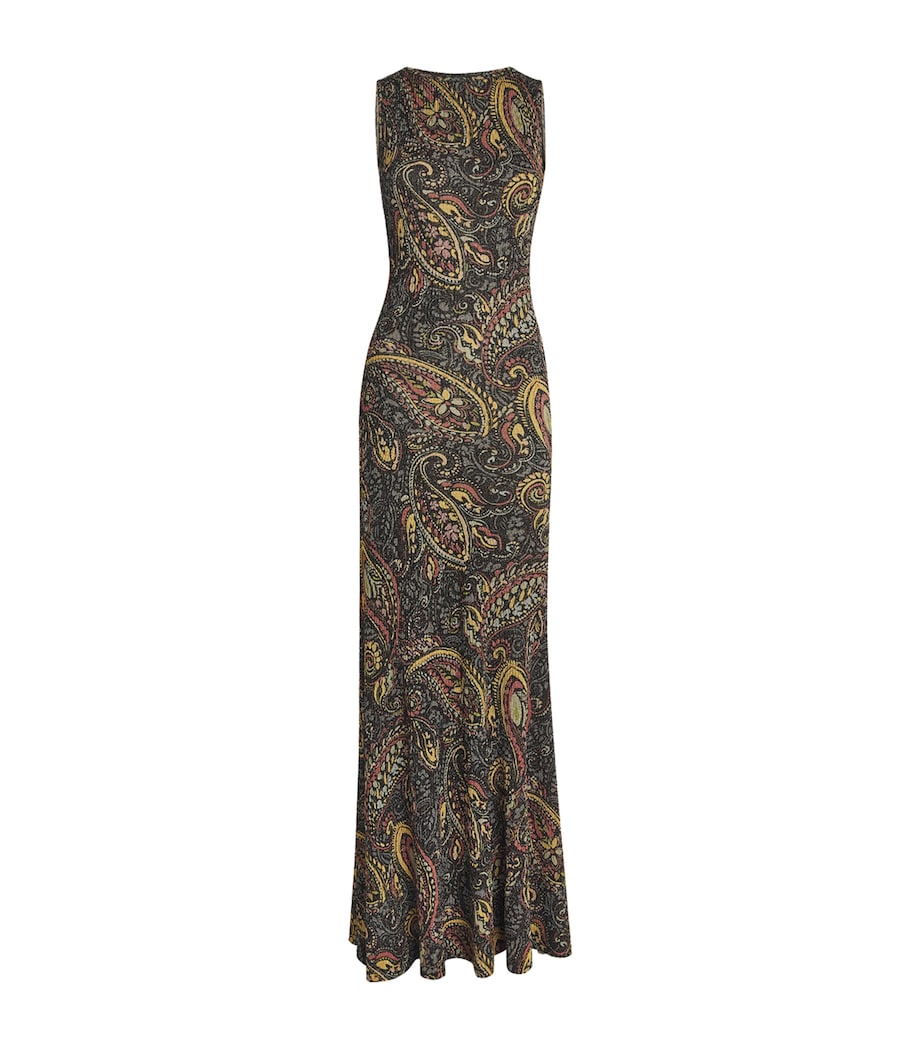 Etro Womens Ribbed Paisley Maxi Dress Green Image 1