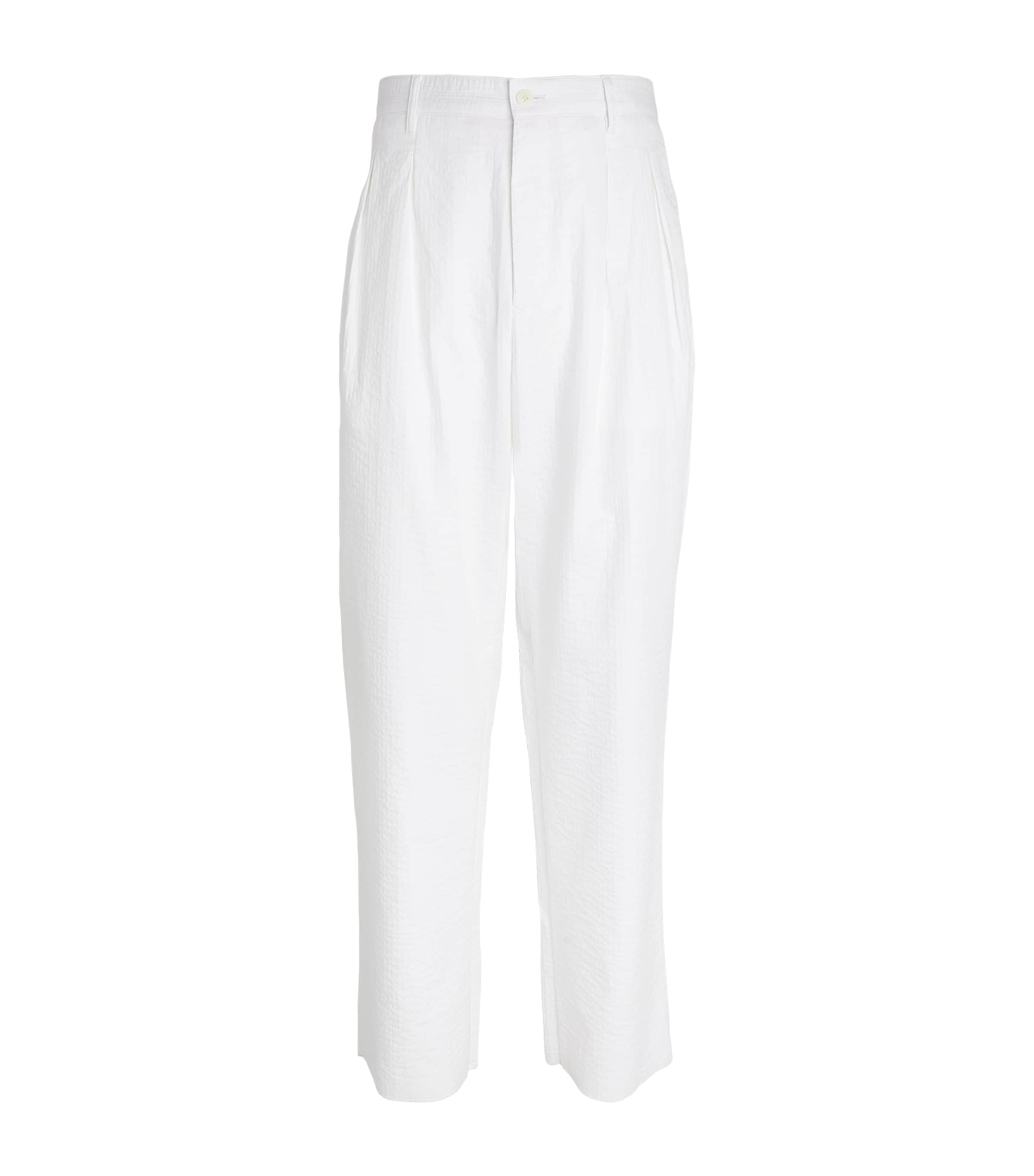 Shop Giorgio Armani Cotton Blend Trousers In White