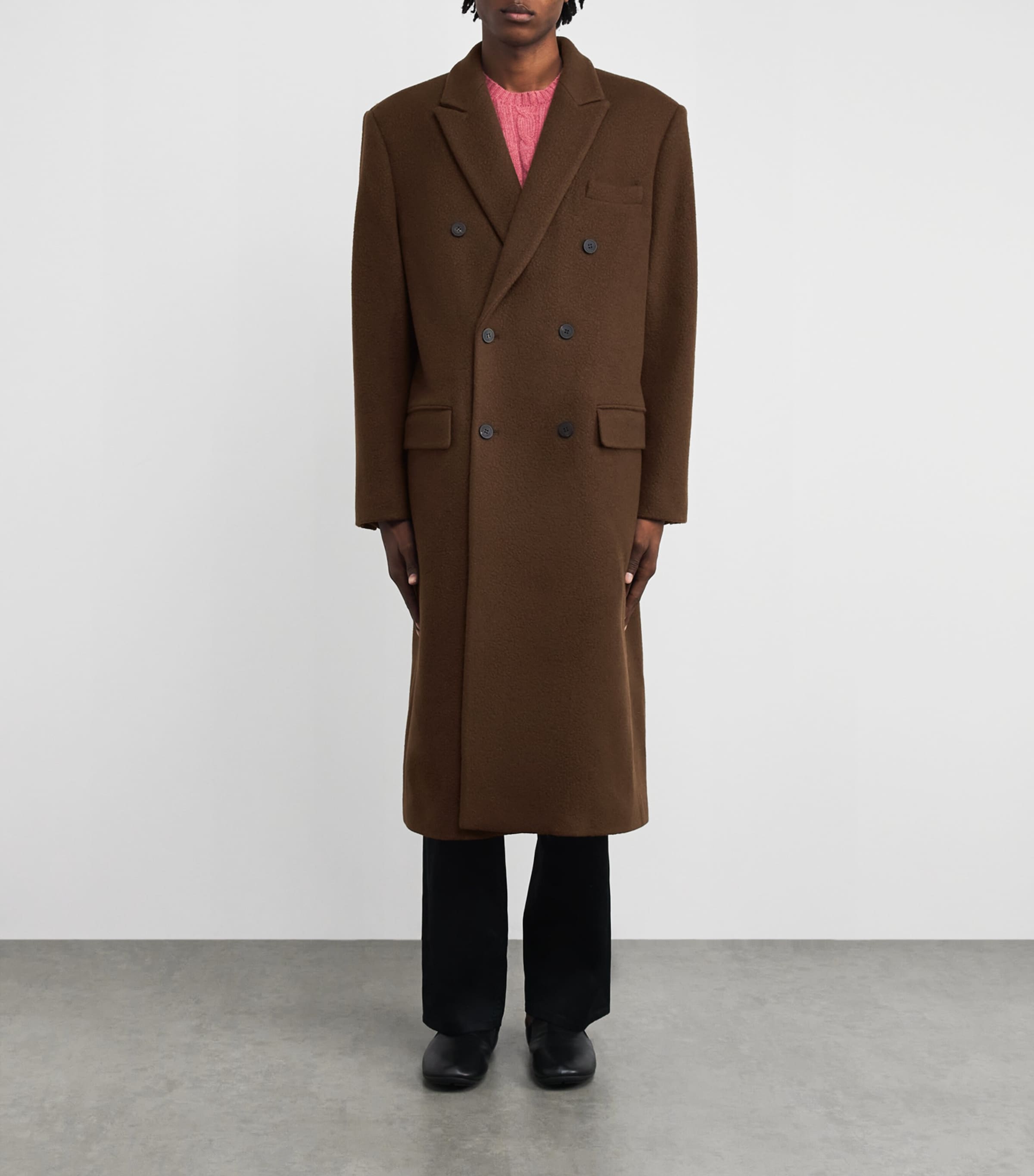Le 17 Septembre Mens Wool-Blend Double-Breasted Coat Brown Image 3