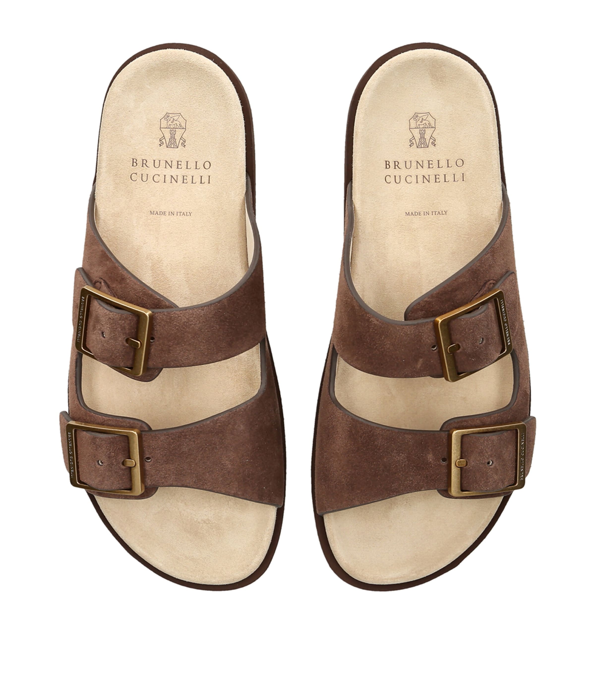 Brunello Cucinelli Suede Buckle-Detail Sandals Dark Brown Image 4
