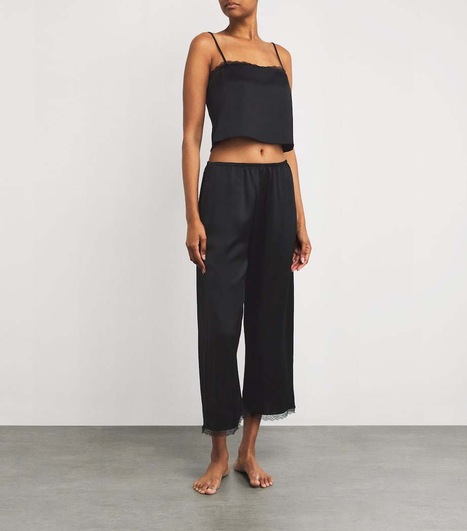 Satin Lace-Trim Barb Cami Top BLACK Image 2