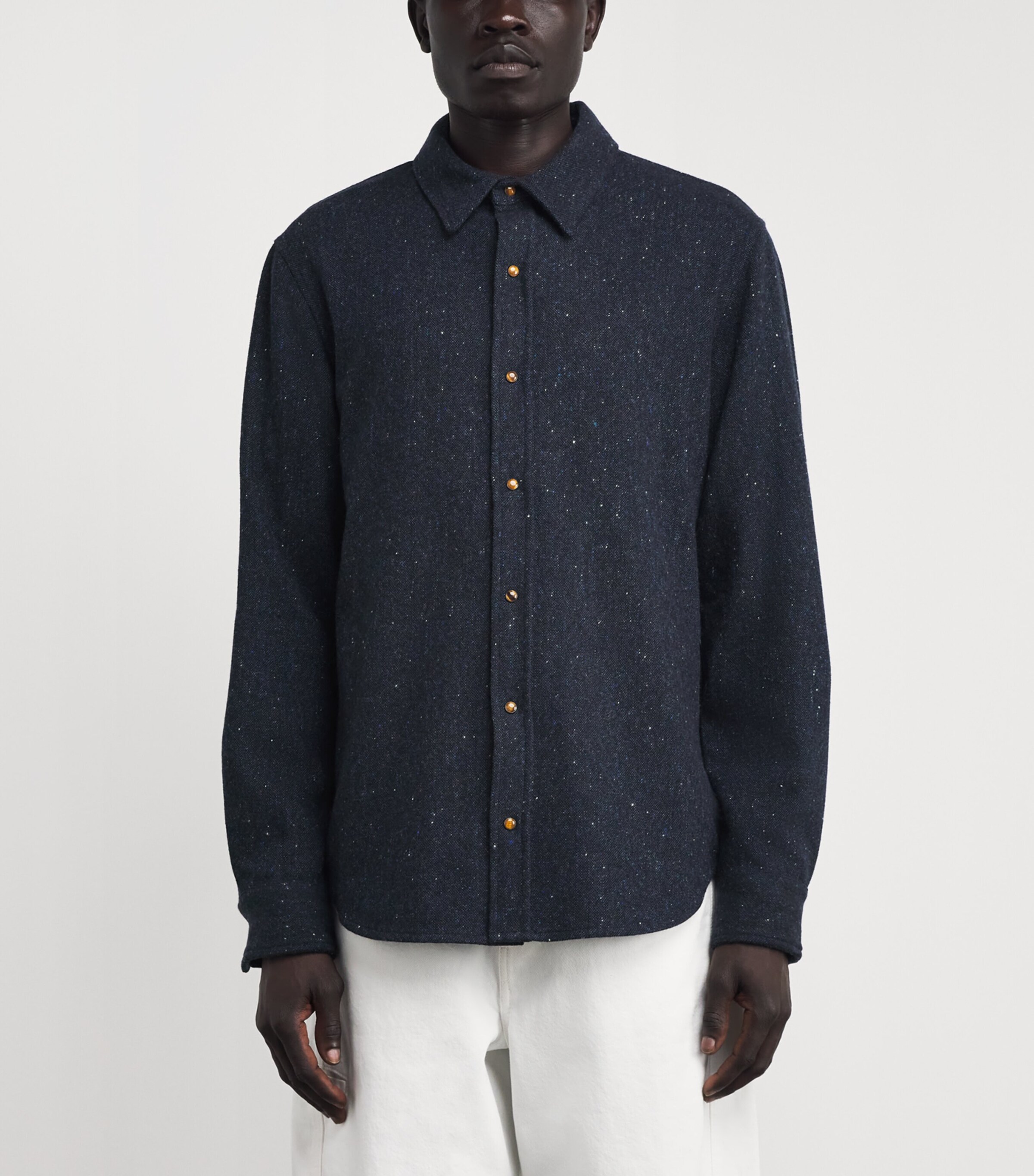 GOD'S TRUE CASHMERE Mens Cashmere Twill Donegal Shirt Tiger Eye Image 4