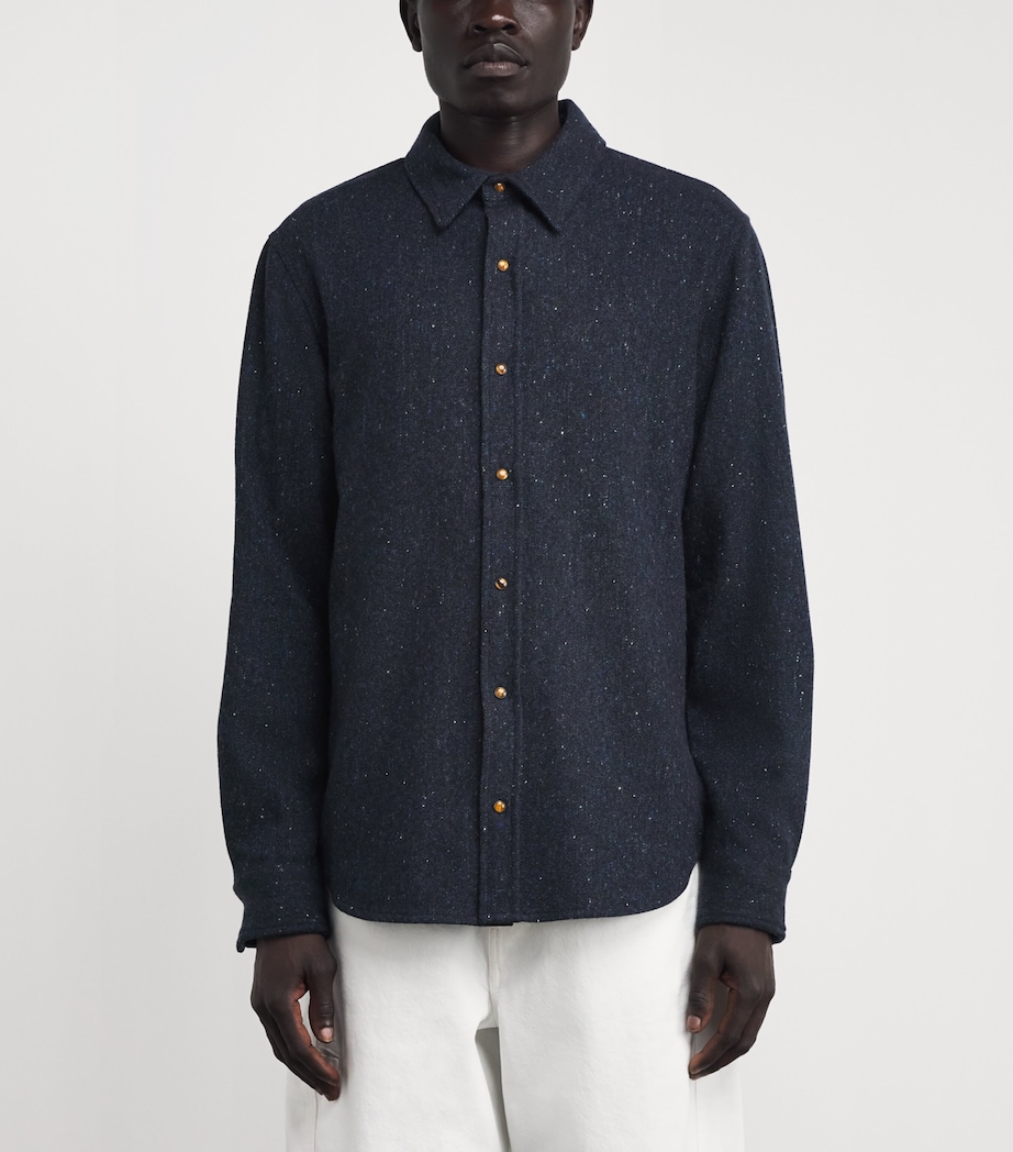 GOD'S TRUE CASHMERE Mens Cashmere Twill Donegal Shirt Tiger Eye Image 4