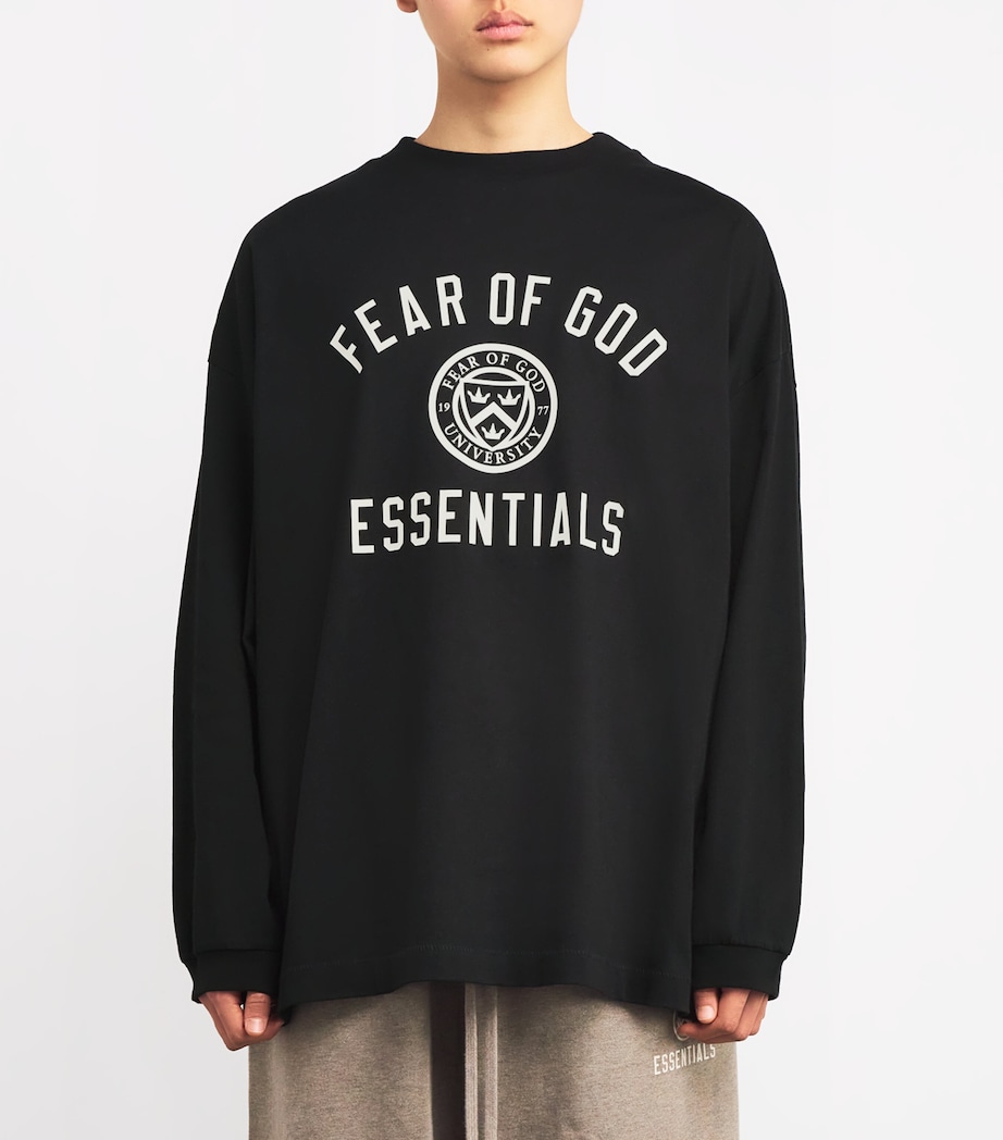 FEAR OF GOD ESSENTIALS Mens University Crest Logo Long-Sleeve T-Shirt Black Image 3