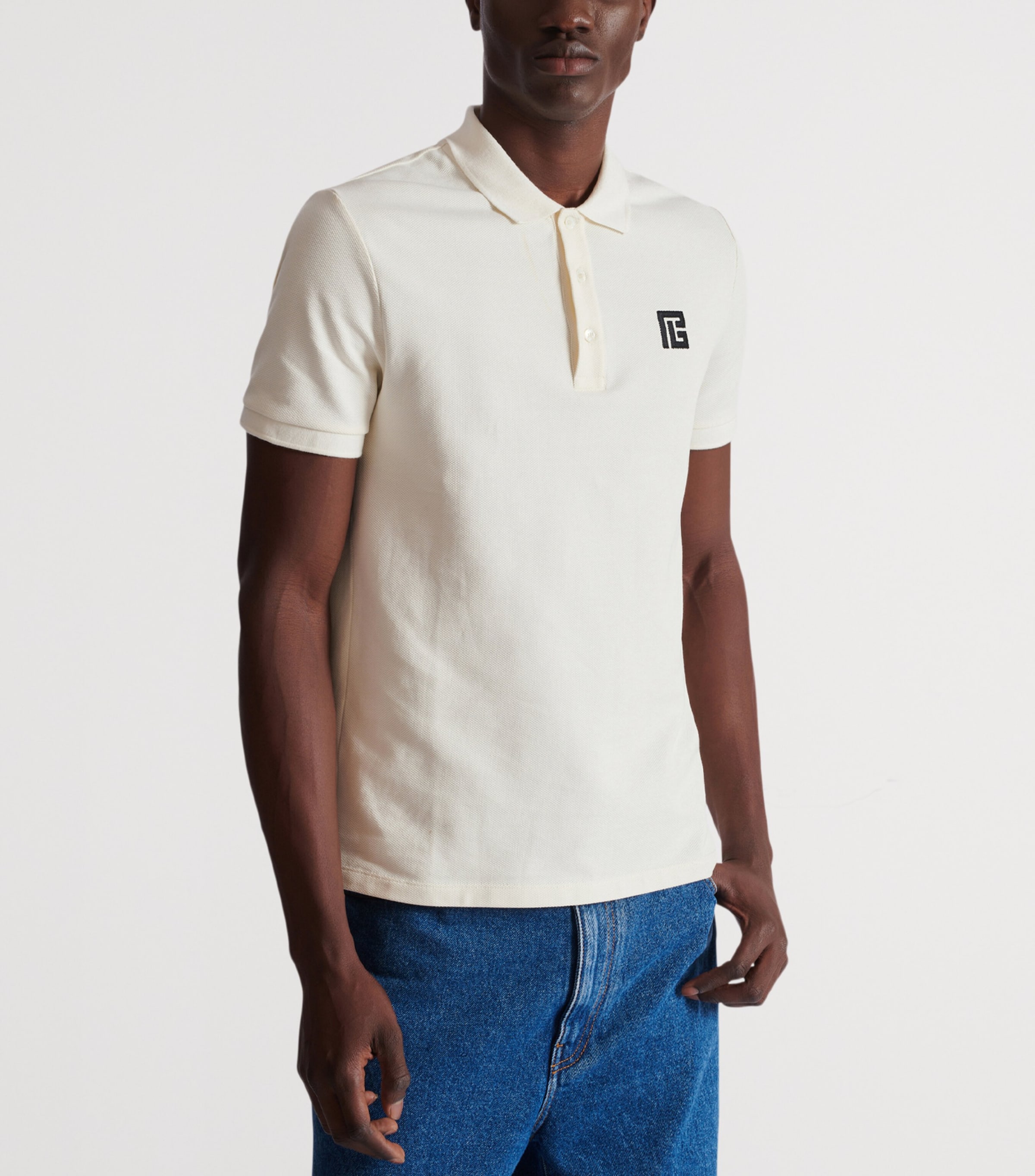 Cotton Monogram Polo Shirt GAB BLANC/NOIR Image 5