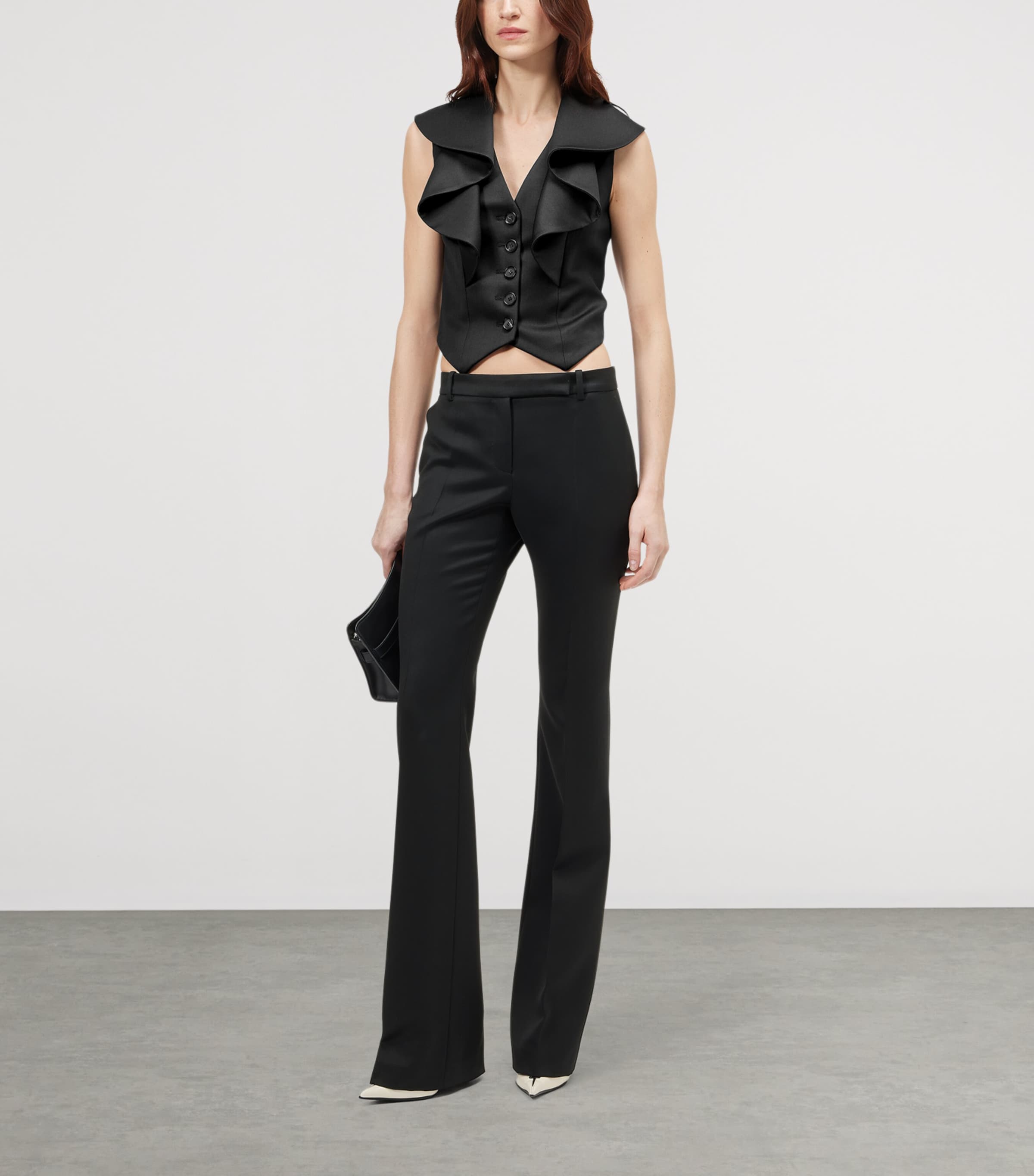 McQueen Womens Wool Waterfall-Collar Waistcoat Image 2