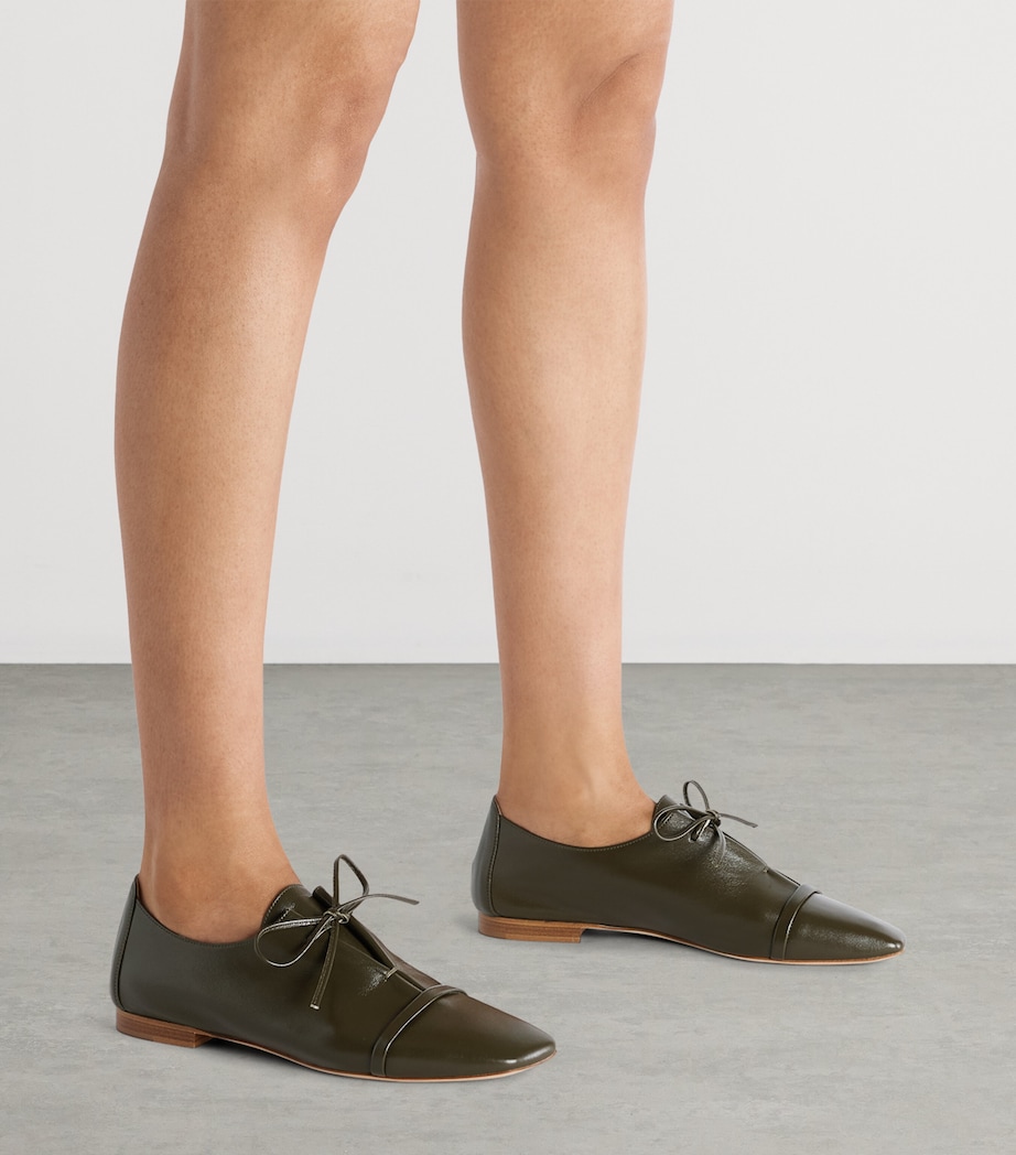 Malone Souliers Nappa Leather Lace-Up Jean Flats Olive Image 2