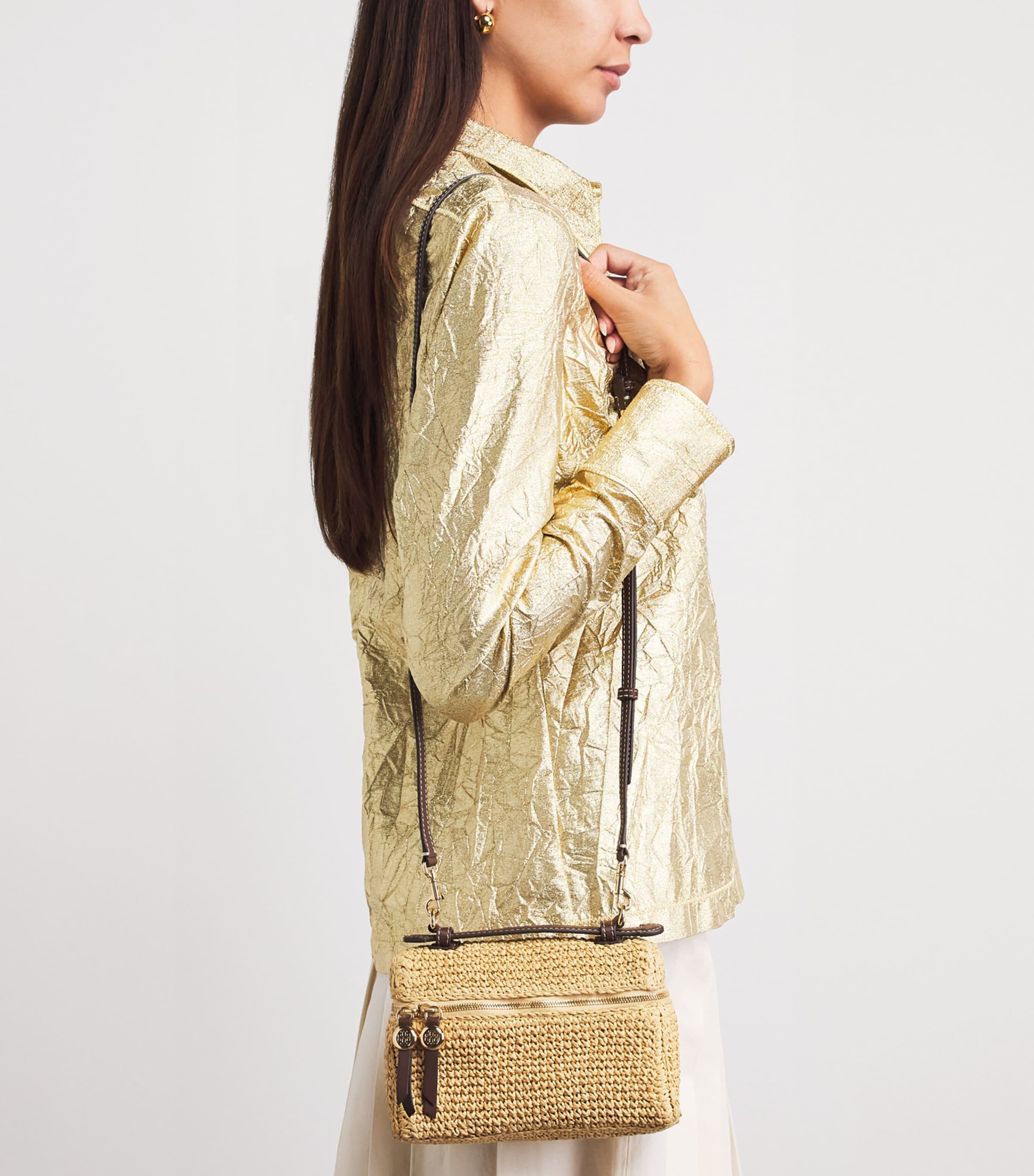 Tory Burch Raffia Romy Slim Top-Handle Bag Natural Image 2