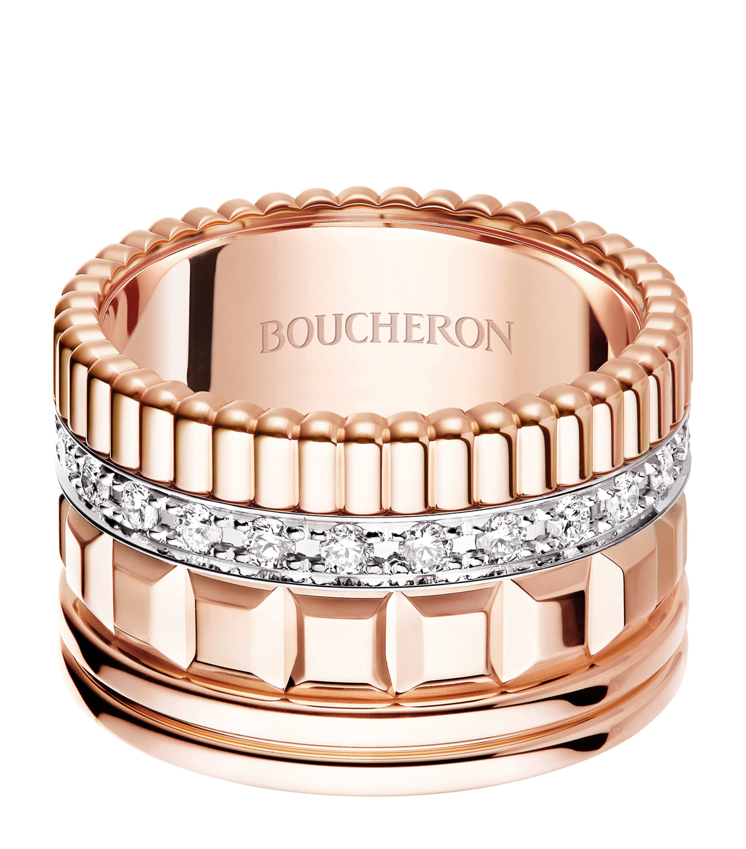 Boucheron Large Rose Gold, White Gold And Diamond Quatre Radiant Ring