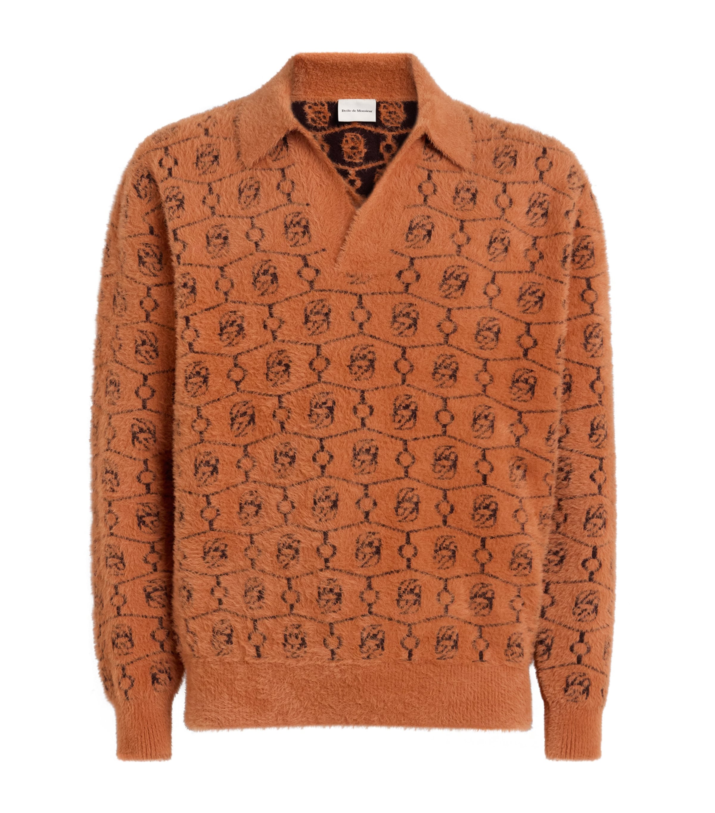 Drôle de Monsieur Mens Monogram Jacquard Polo Sweater Brown Image 1