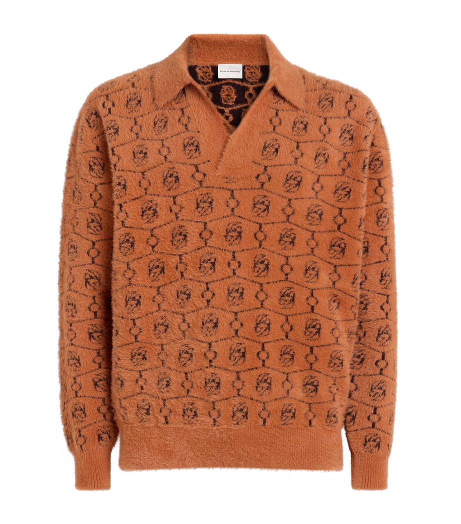 Drôle de Monsieur Mens Monogram Jacquard Polo Sweater Brown Image 1