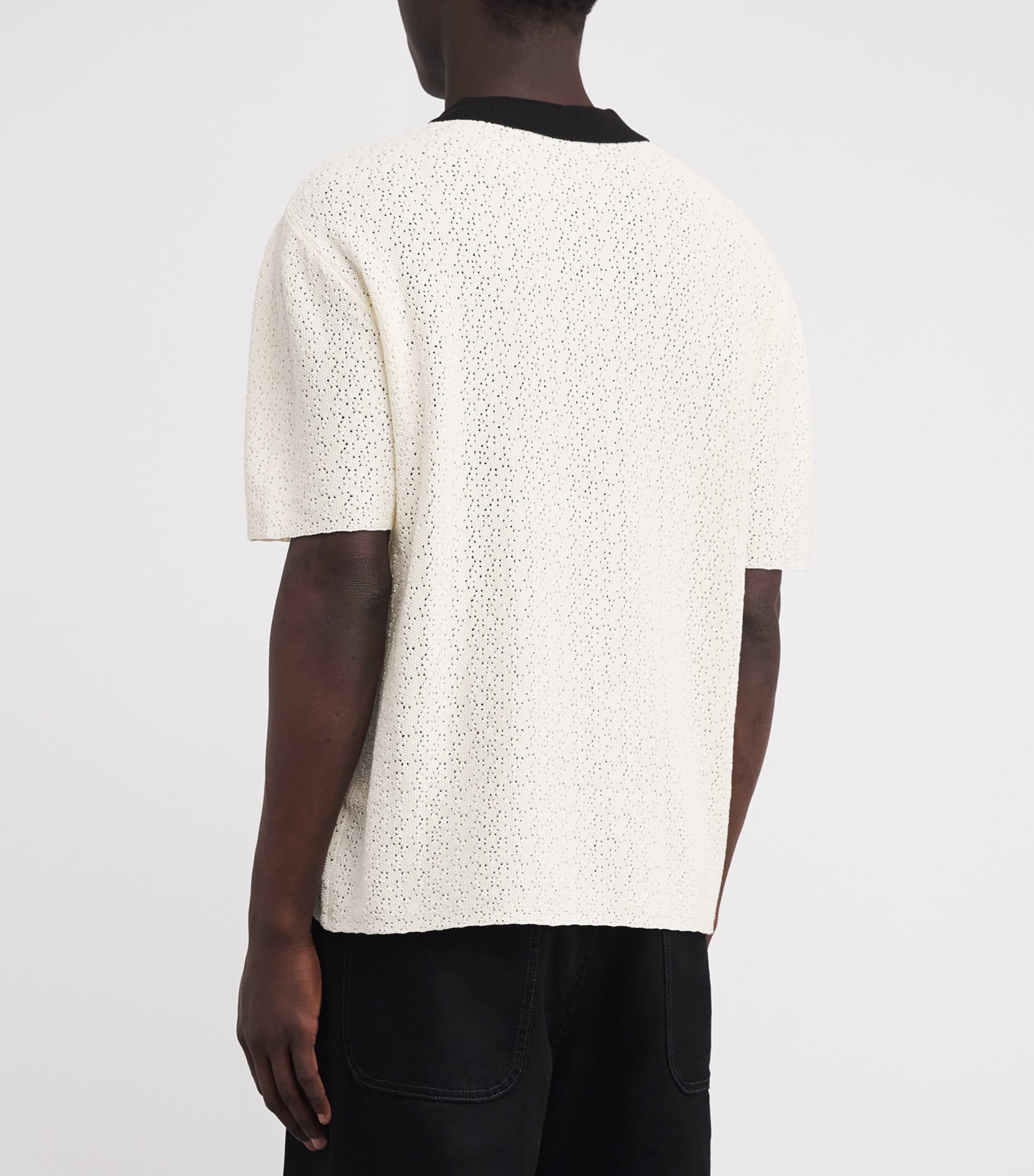 COMMAS Mens Cotton-Blend Pointelle Knit Polo Shirt Cream Image 4