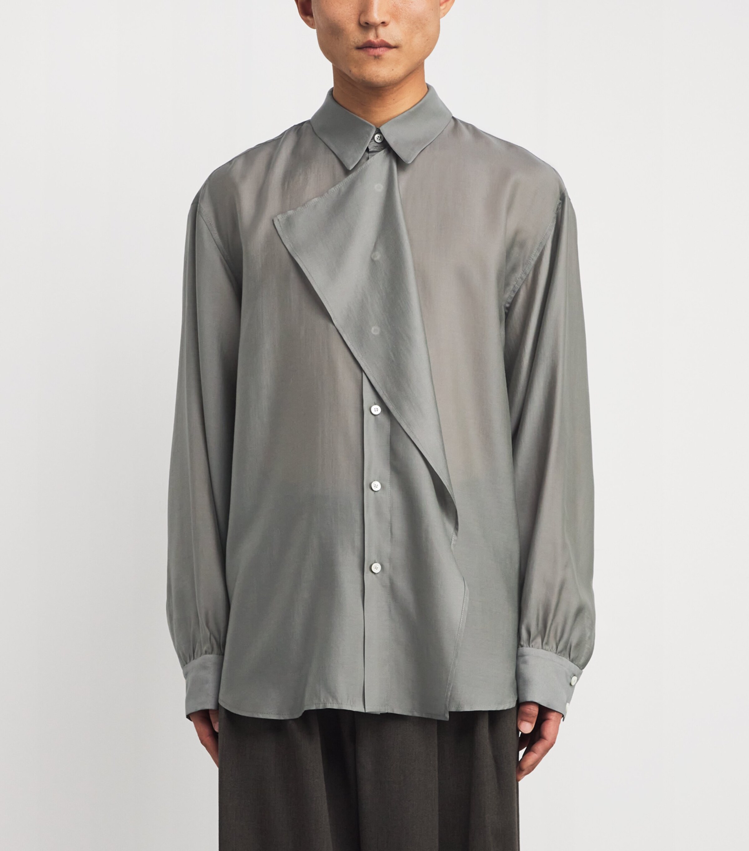 System Mens Scarf-Detail Shirt Mint Grey My Image 3