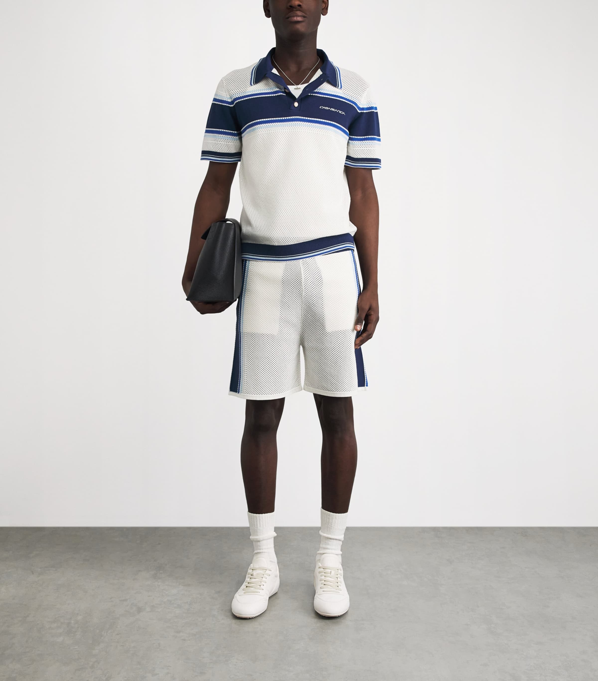 Casablanca Mens Mesh Stripe Polo Shirt White / Blue Image 2
